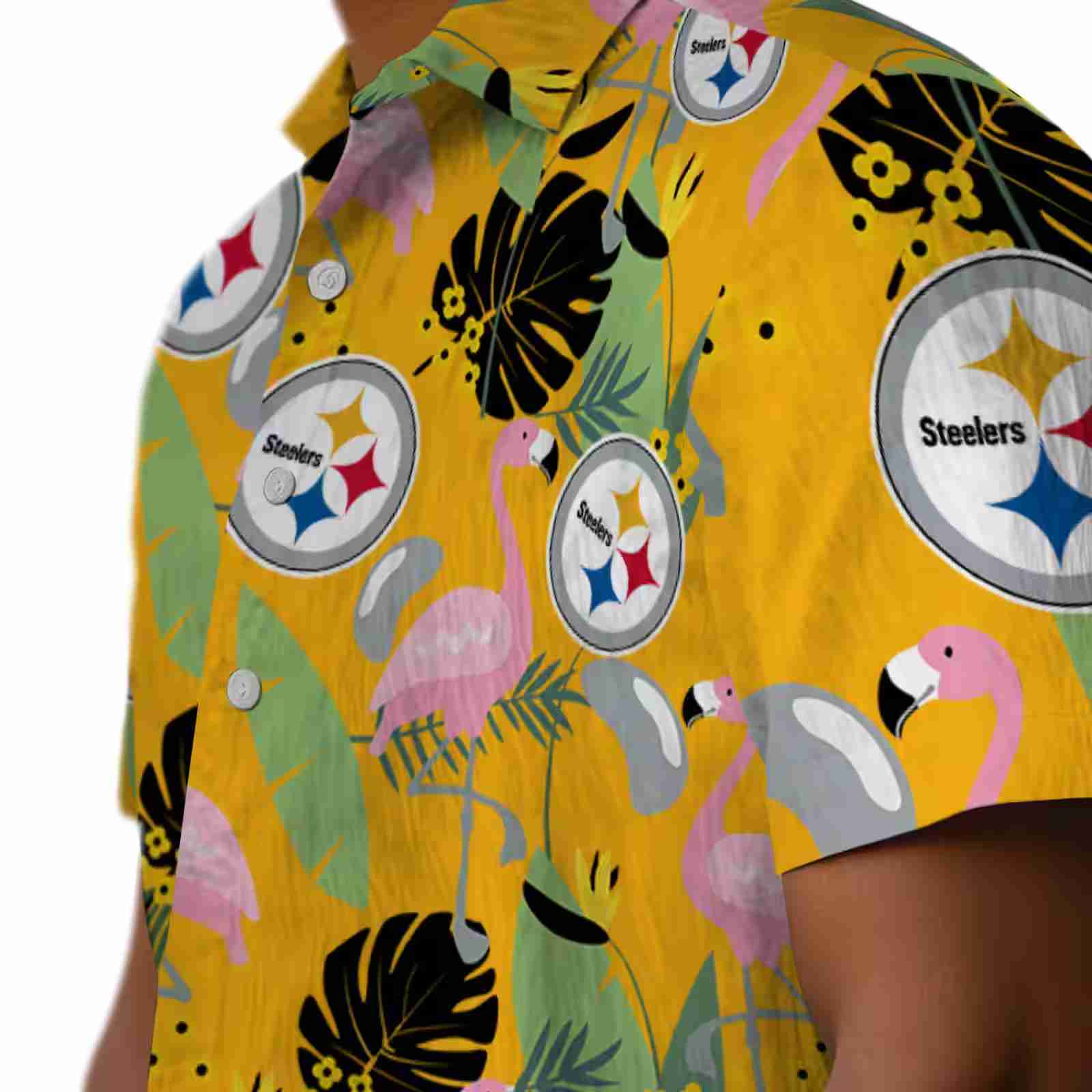 pittsburgh steelers flamingo leaves gold hawaiian shirt trendy