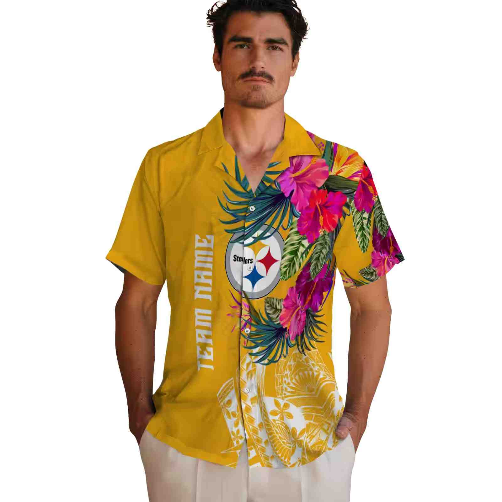 pittsburgh steelers floral polynesian gold hawaiian shirt fashion forward