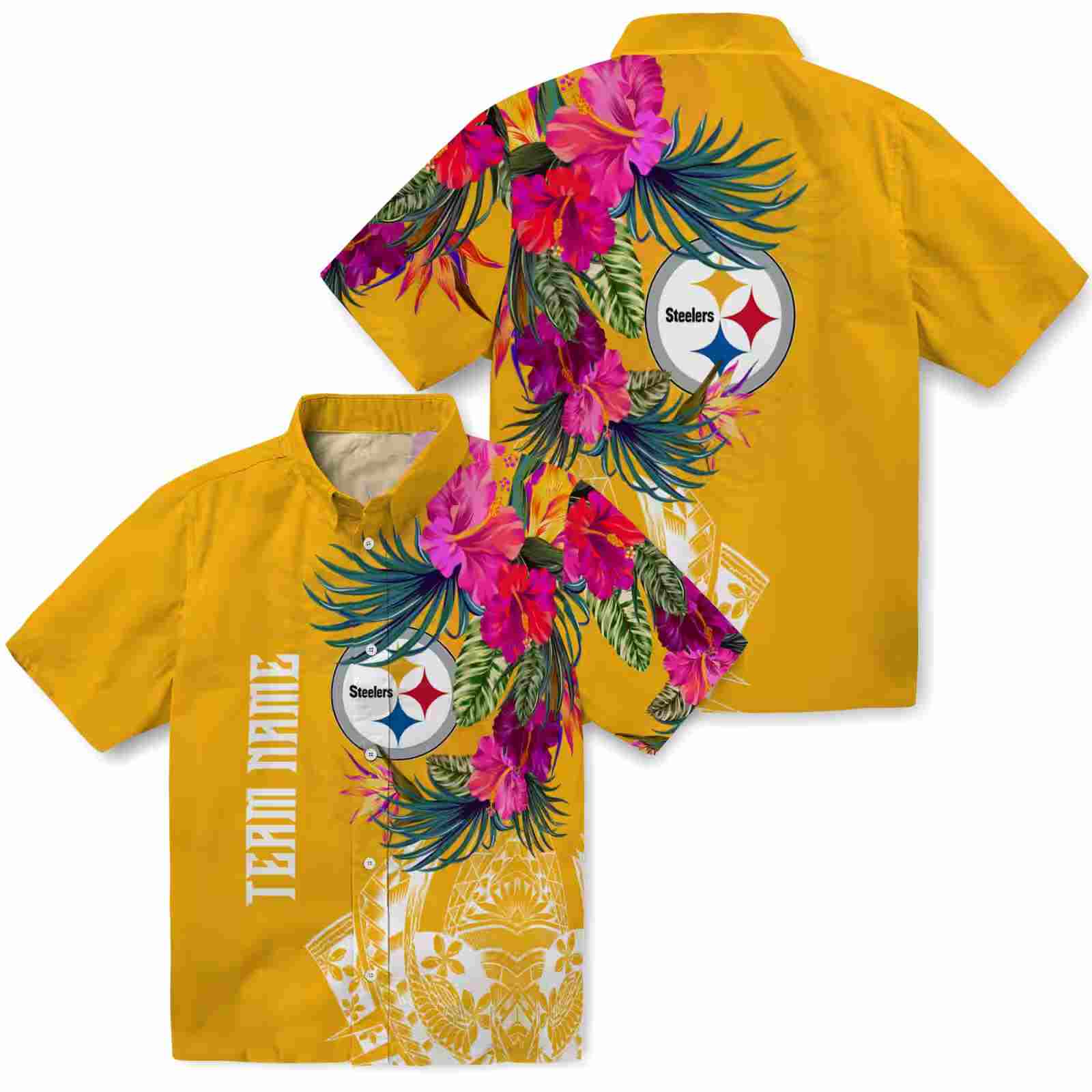 pittsburgh steelers floral polynesian gold hawaiian shirt high quality