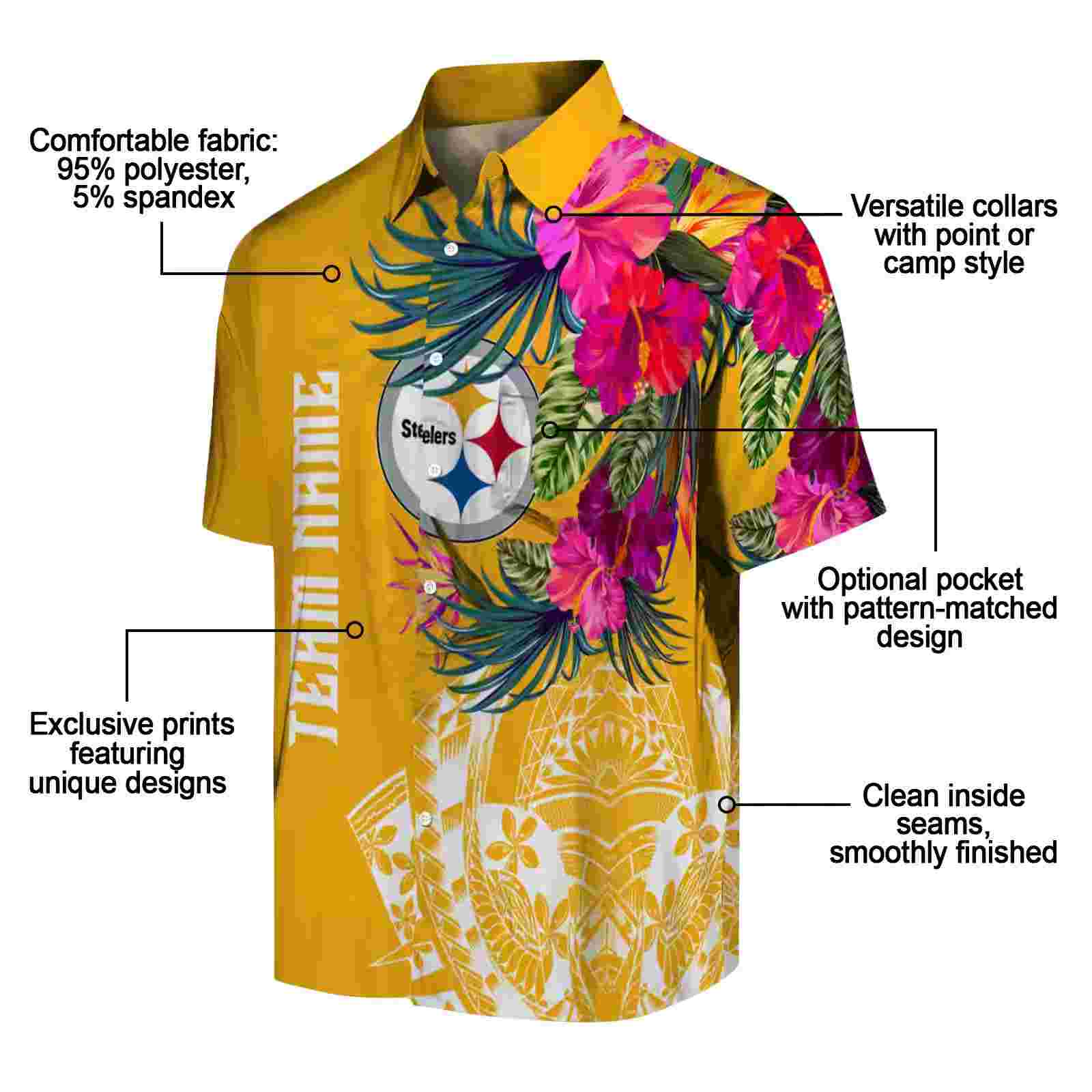 pittsburgh steelers floral polynesian gold hawaiian shirt new arrival