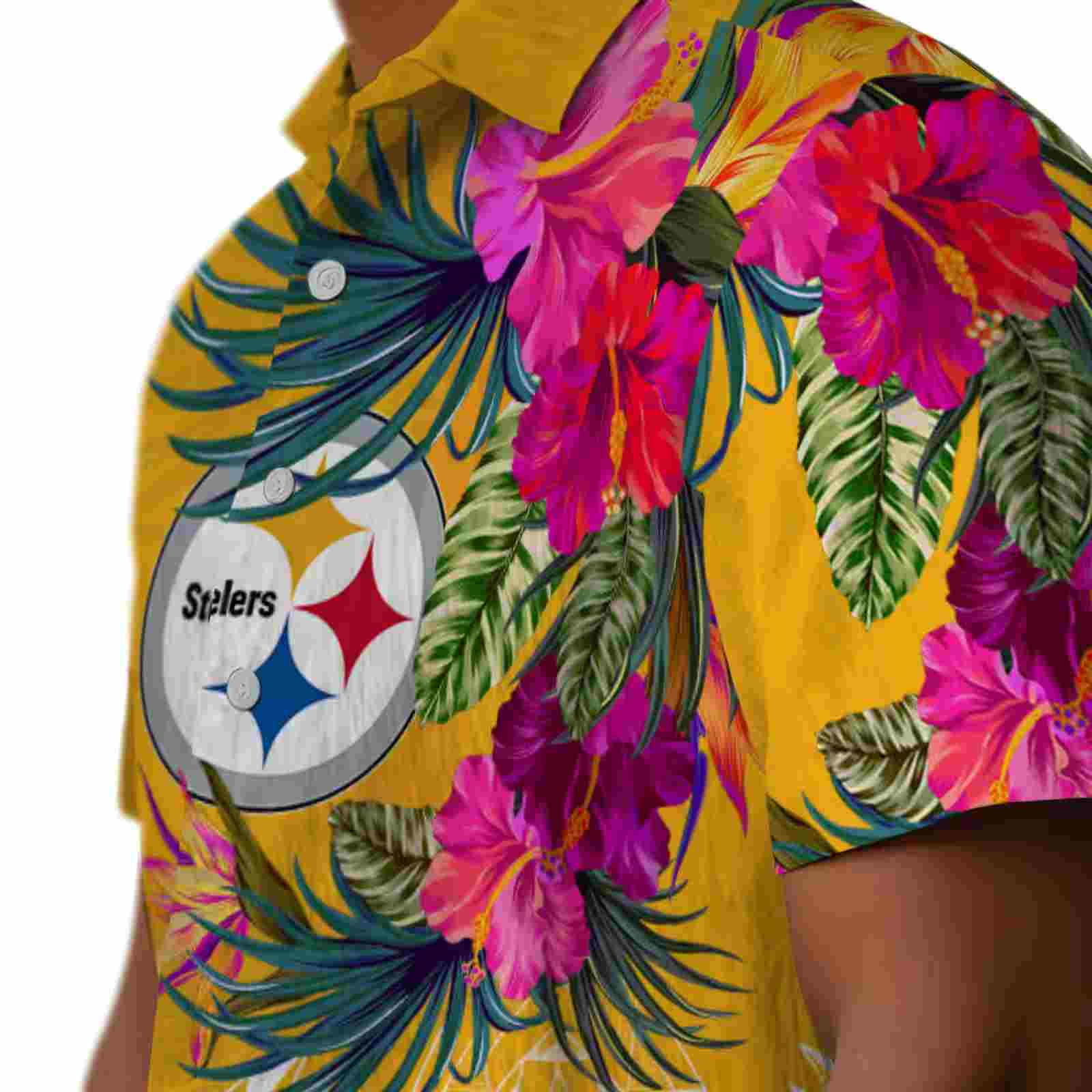 pittsburgh steelers floral polynesian gold hawaiian shirt trendy