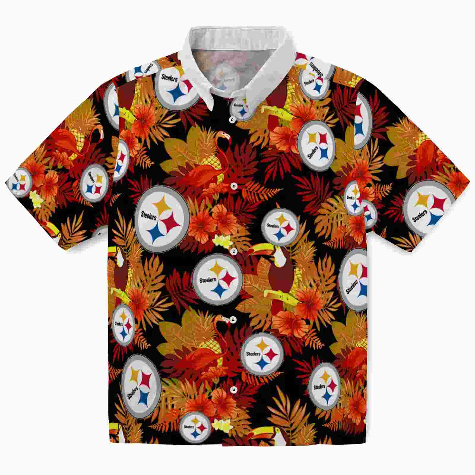 Pittsburgh Steelers Floral Toucan Gold Red Hawaiian Shirt