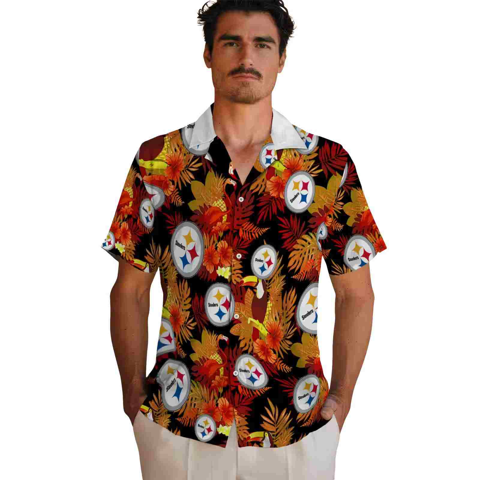 pittsburgh steelers floral toucan gold red hawaiian shirt fashion forward