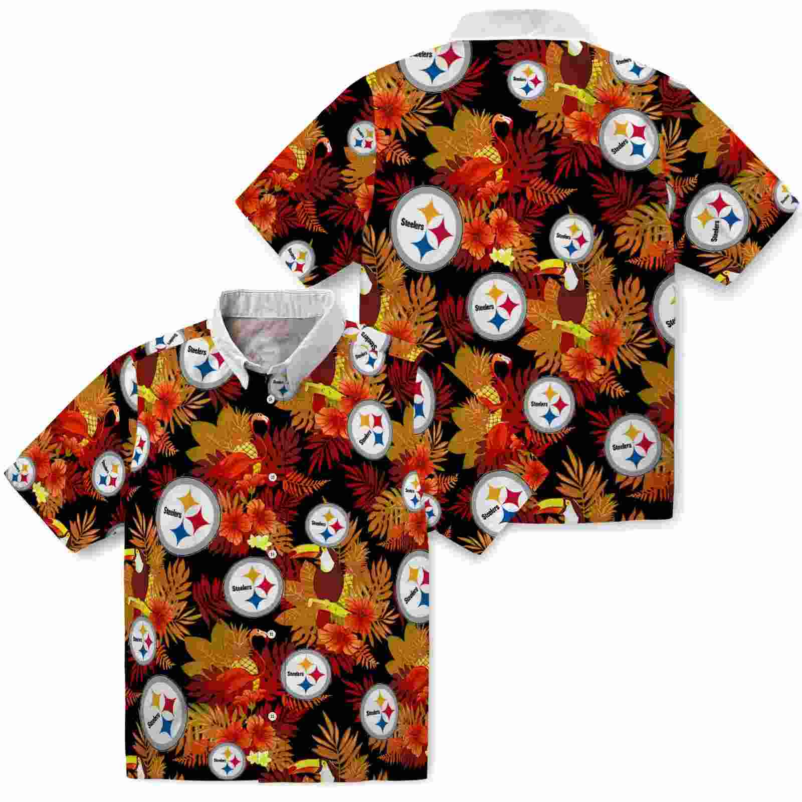 pittsburgh steelers floral toucan gold red hawaiian shirt high quality