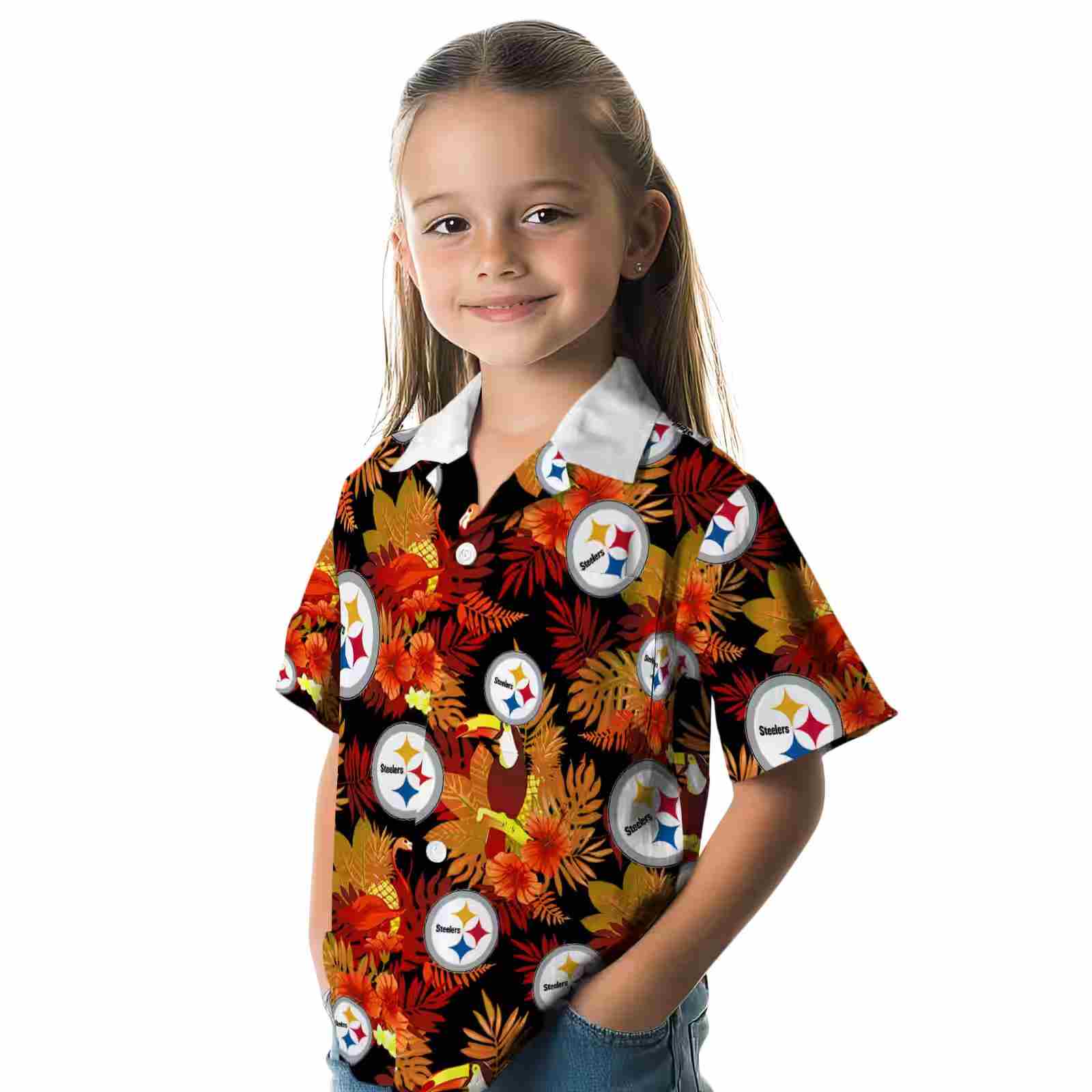 pittsburgh steelers floral toucan gold red hawaiian shirt premium grade