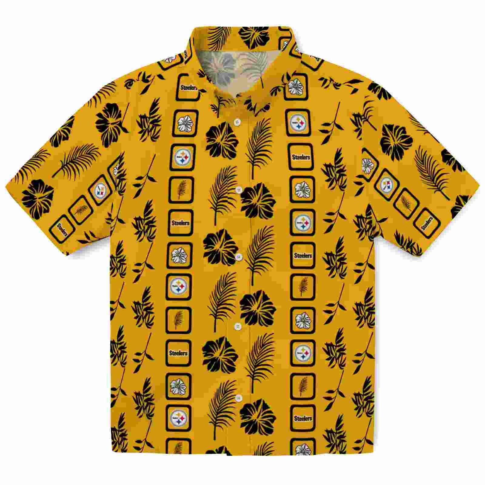 Pittsburgh Steelers Framed Floral Gold Hawaiian Shirt