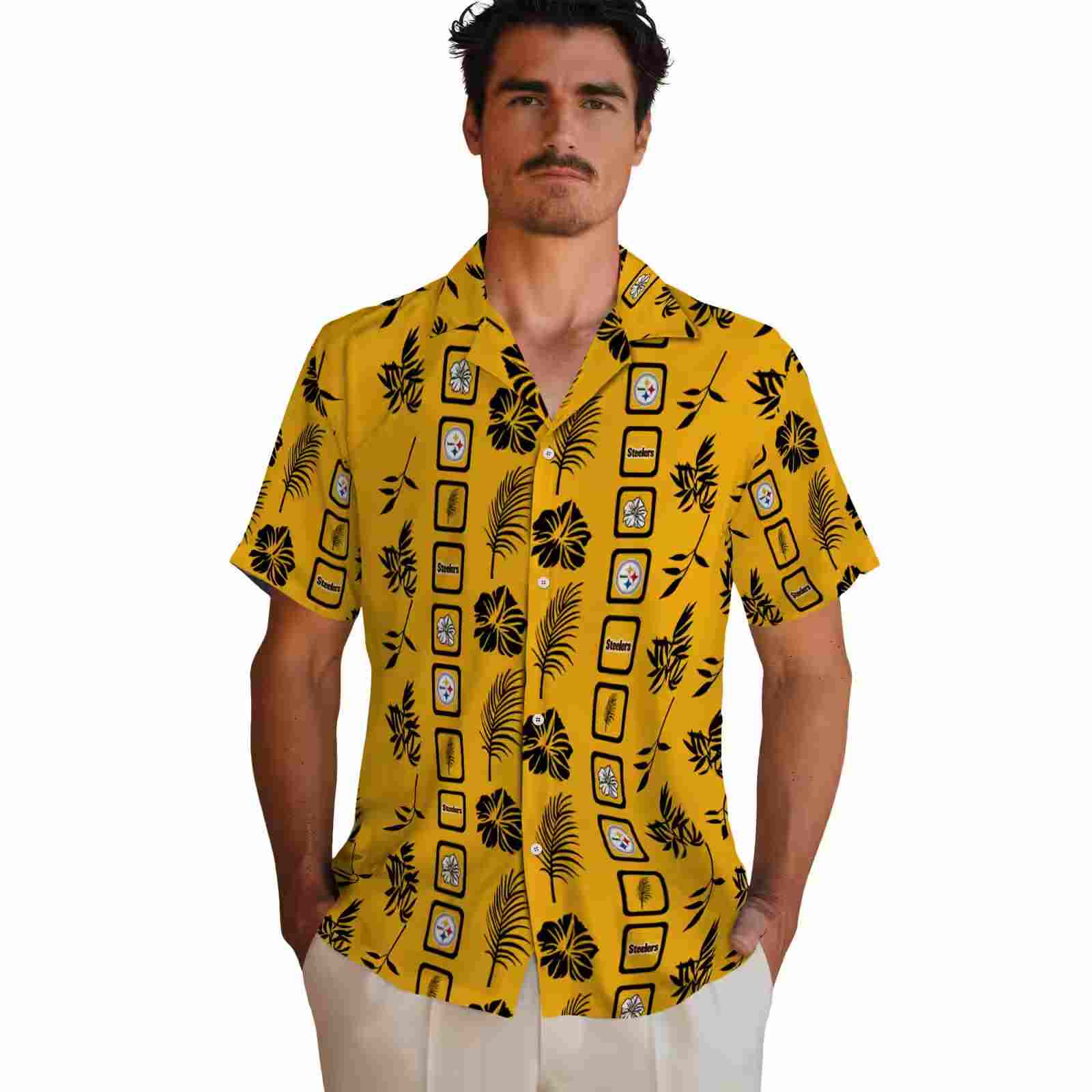 pittsburgh steelers framed floral gold hawaiian shirt fashion forward