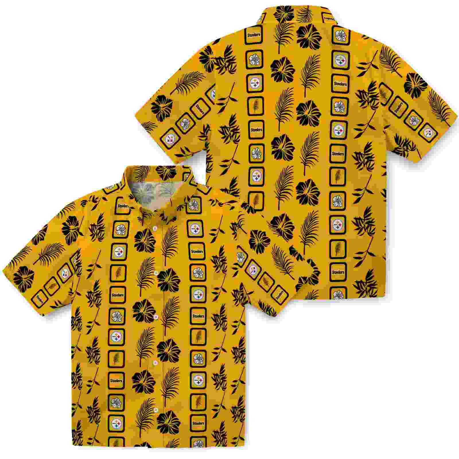 pittsburgh steelers framed floral gold hawaiian shirt high quality