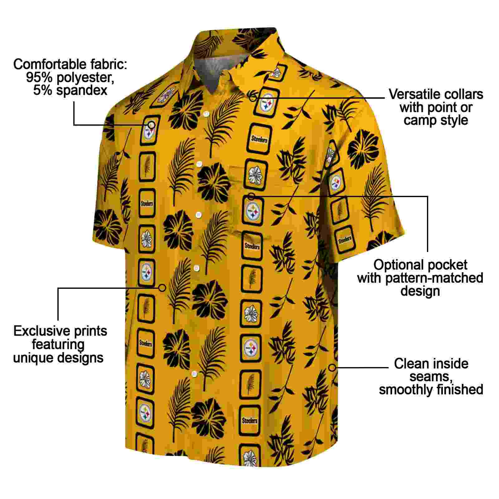 pittsburgh steelers framed floral gold hawaiian shirt new arrival