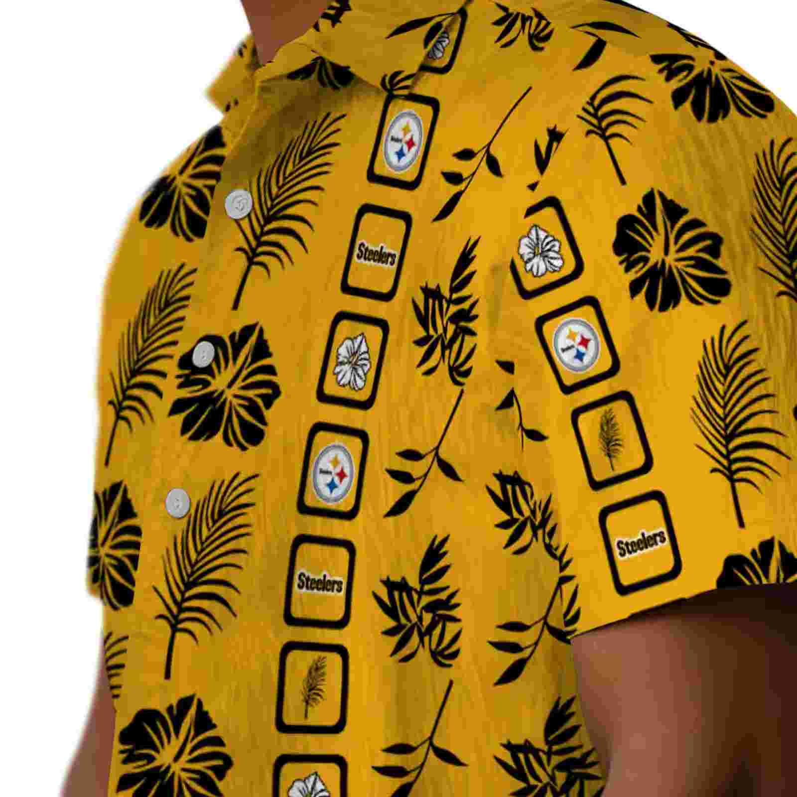 pittsburgh steelers framed floral gold hawaiian shirt trendy