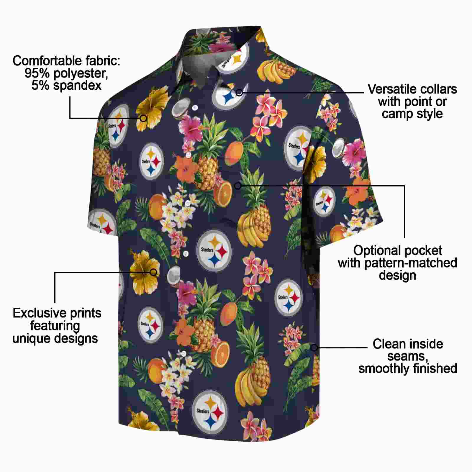 pittsburgh steelers hibiscus and fruit navy blue hawaiian shirt new arrival