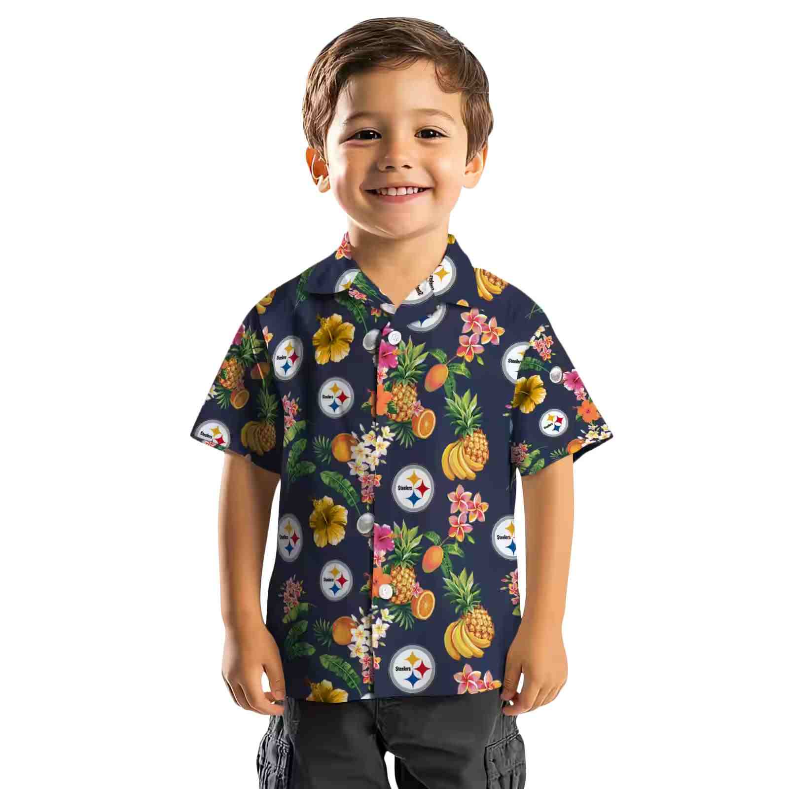 pittsburgh steelers hibiscus and fruit navy blue hawaiian shirt top rated