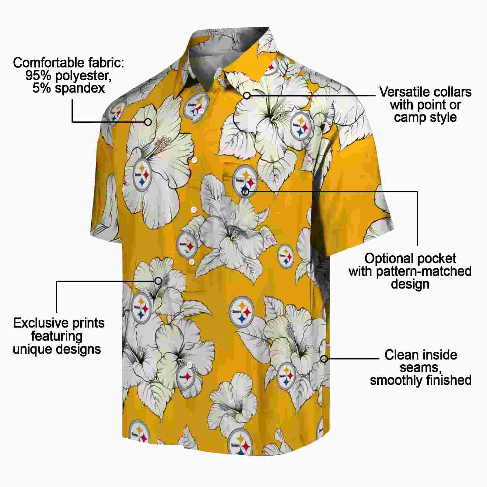 pittsburgh steelers hibiscus blooms gold white hawaiian shirt new arrival