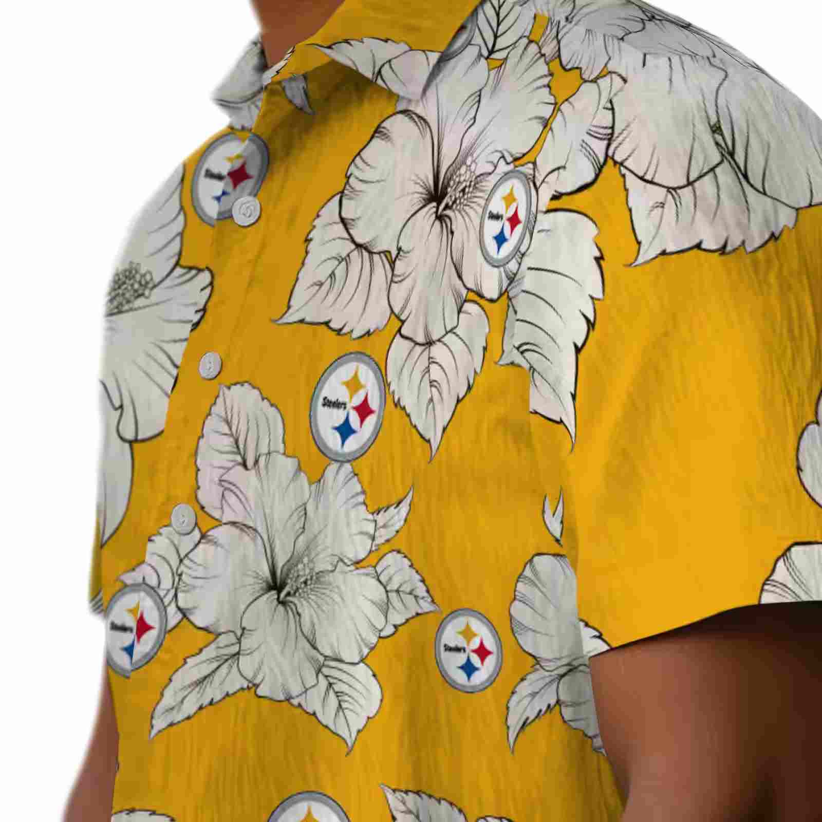 pittsburgh steelers hibiscus blooms gold white hawaiian shirt trendy