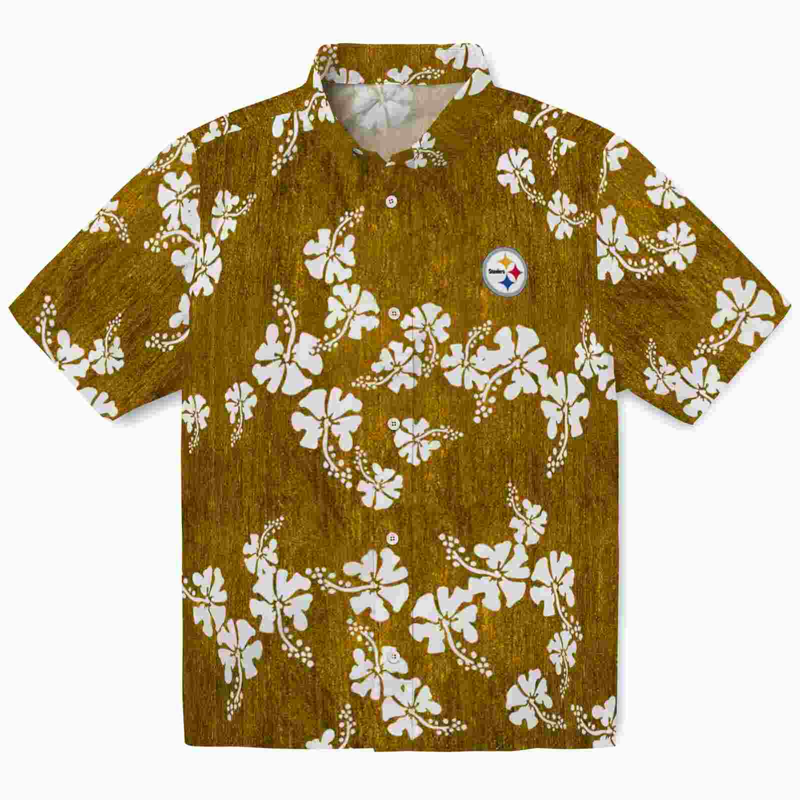 Pittsburgh Steelers Hibiscus Clusters Gold Hawaiian Shirt