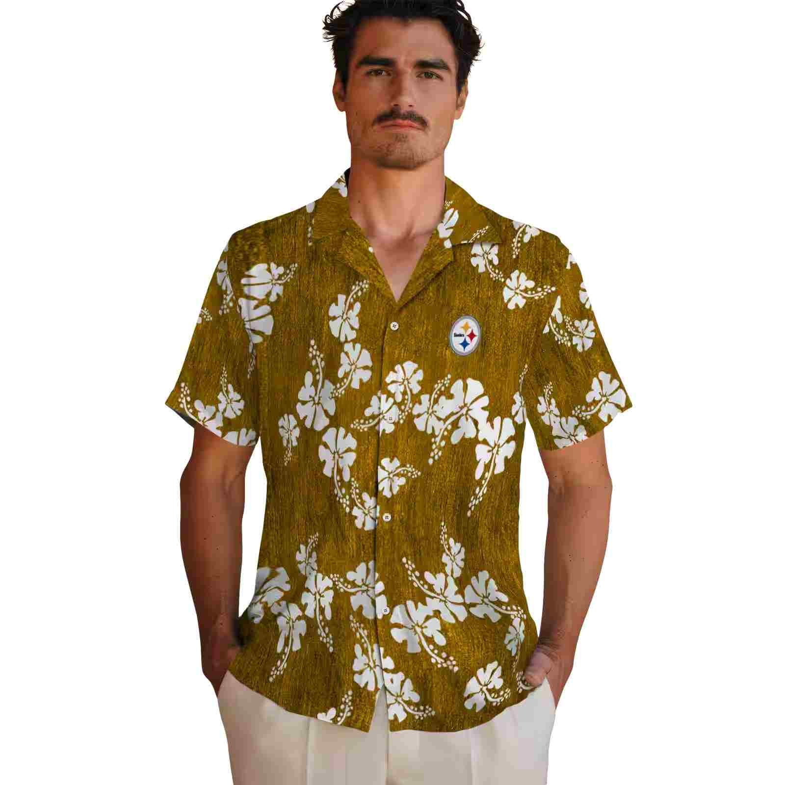 pittsburgh steelers hibiscus clusters gold hawaiian shirt fashion forward