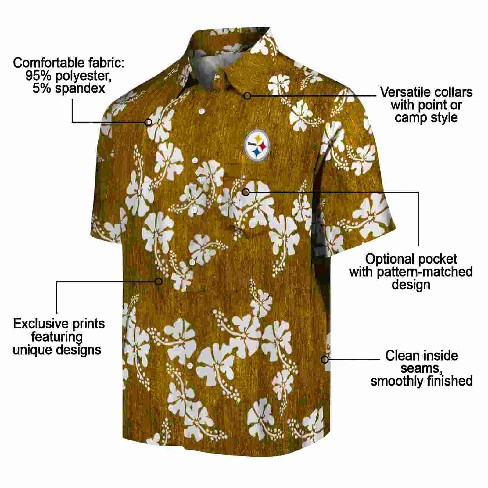 pittsburgh steelers hibiscus clusters gold hawaiian shirt new arrival