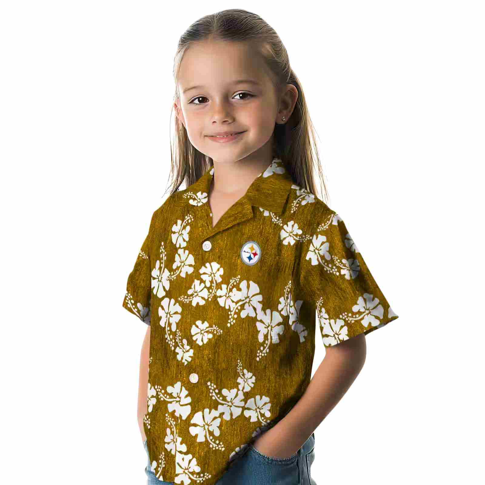 pittsburgh steelers hibiscus clusters gold hawaiian shirt premium grade