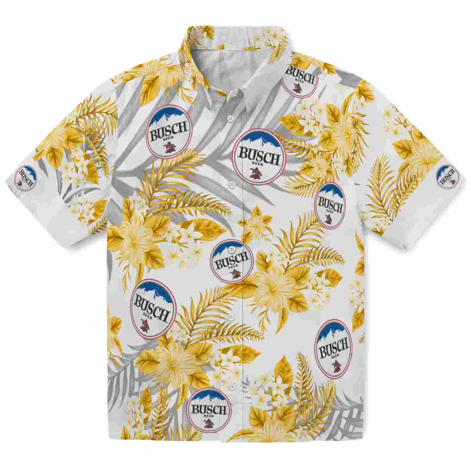 Pittsburgh Steelers Hibiscus Palm Leaves Gold White Hawaiian Shirt