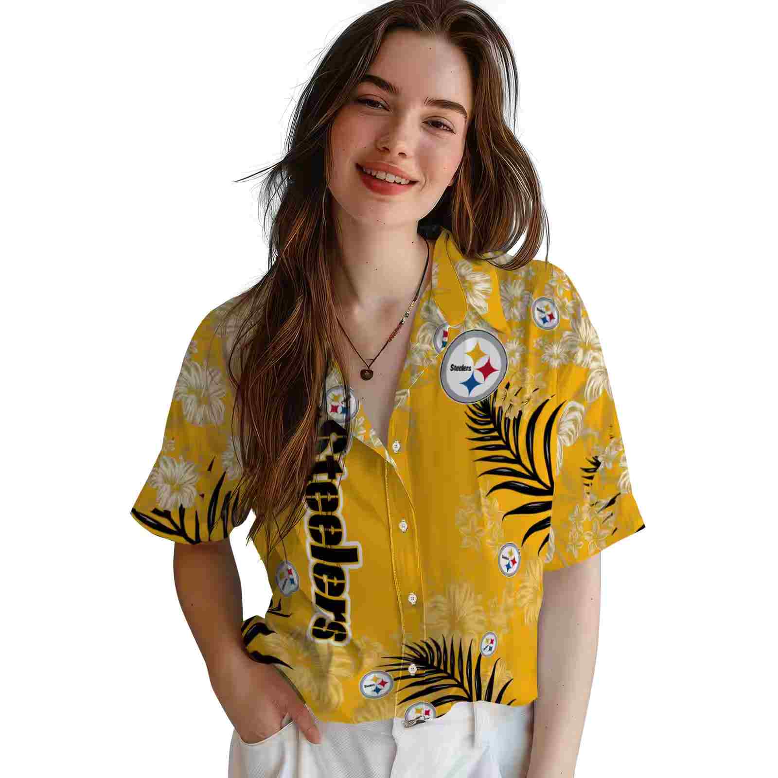 pittsburgh steelers hibiscus print gold hawaiian shirt latest model