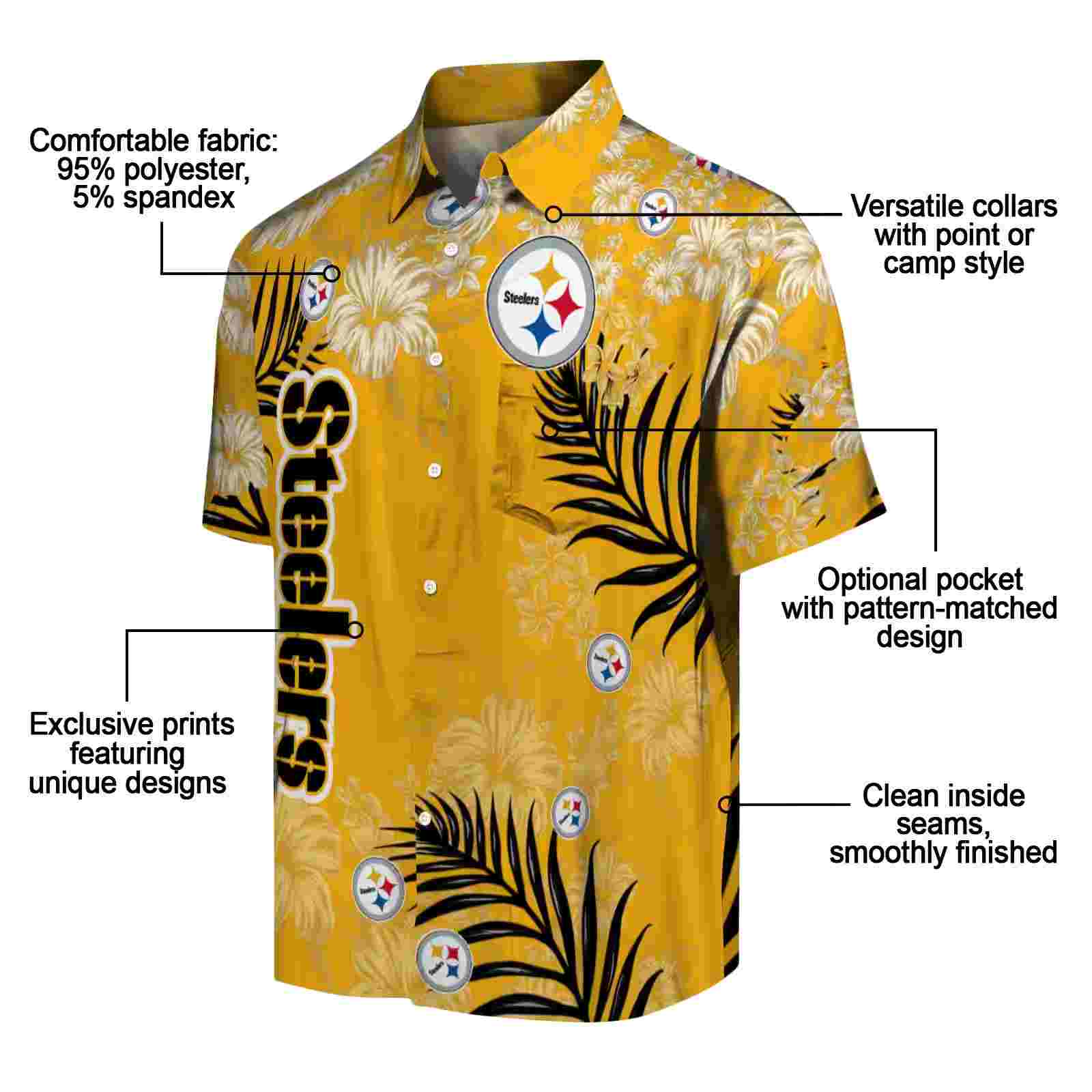 pittsburgh steelers hibiscus print gold hawaiian shirt new arrival