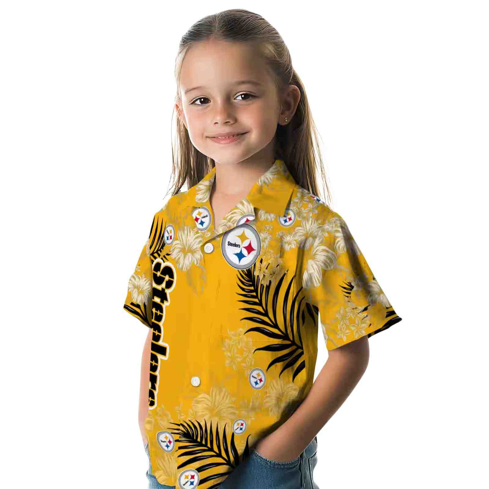 pittsburgh steelers hibiscus print gold hawaiian shirt premium grade