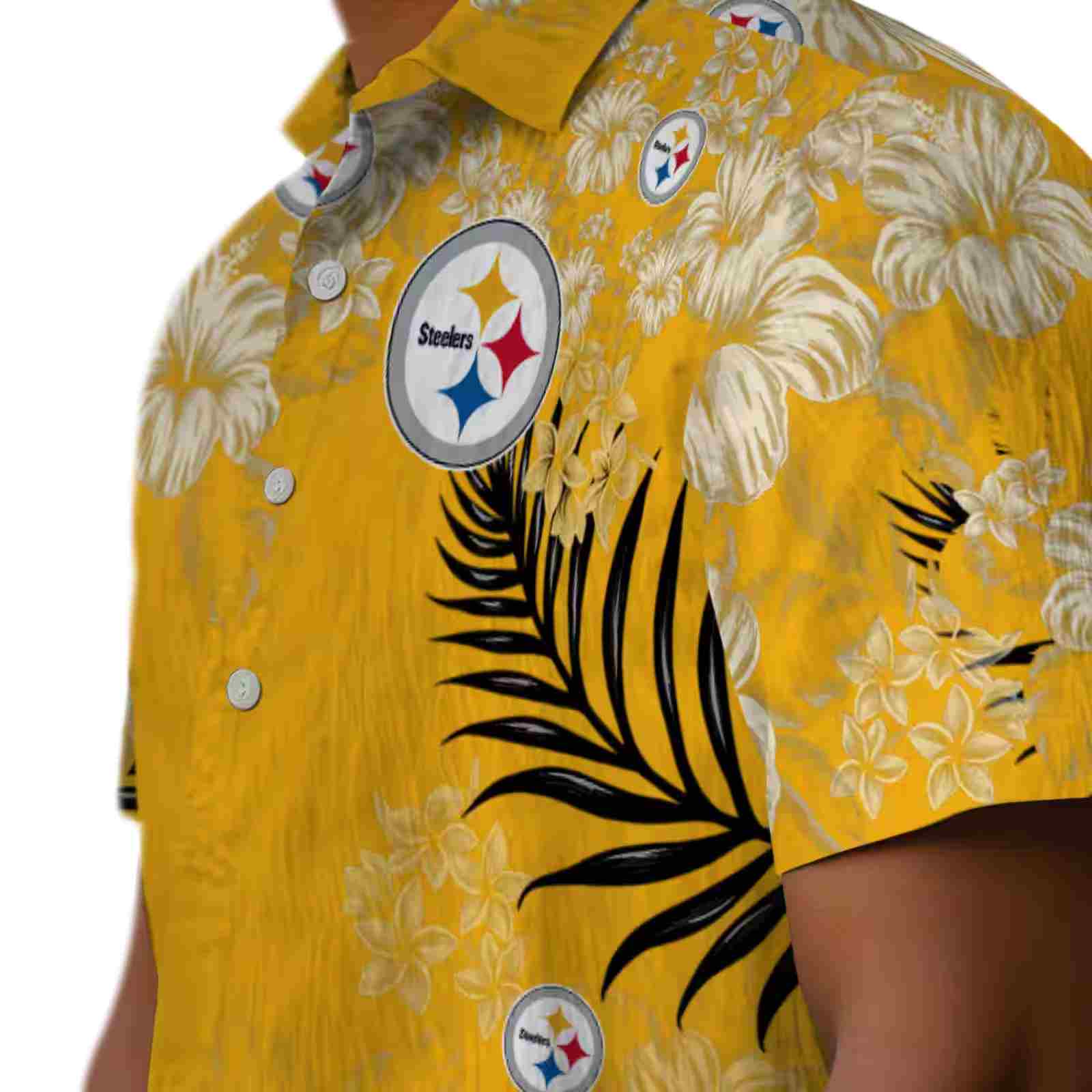 pittsburgh steelers hibiscus print gold hawaiian shirt trendy