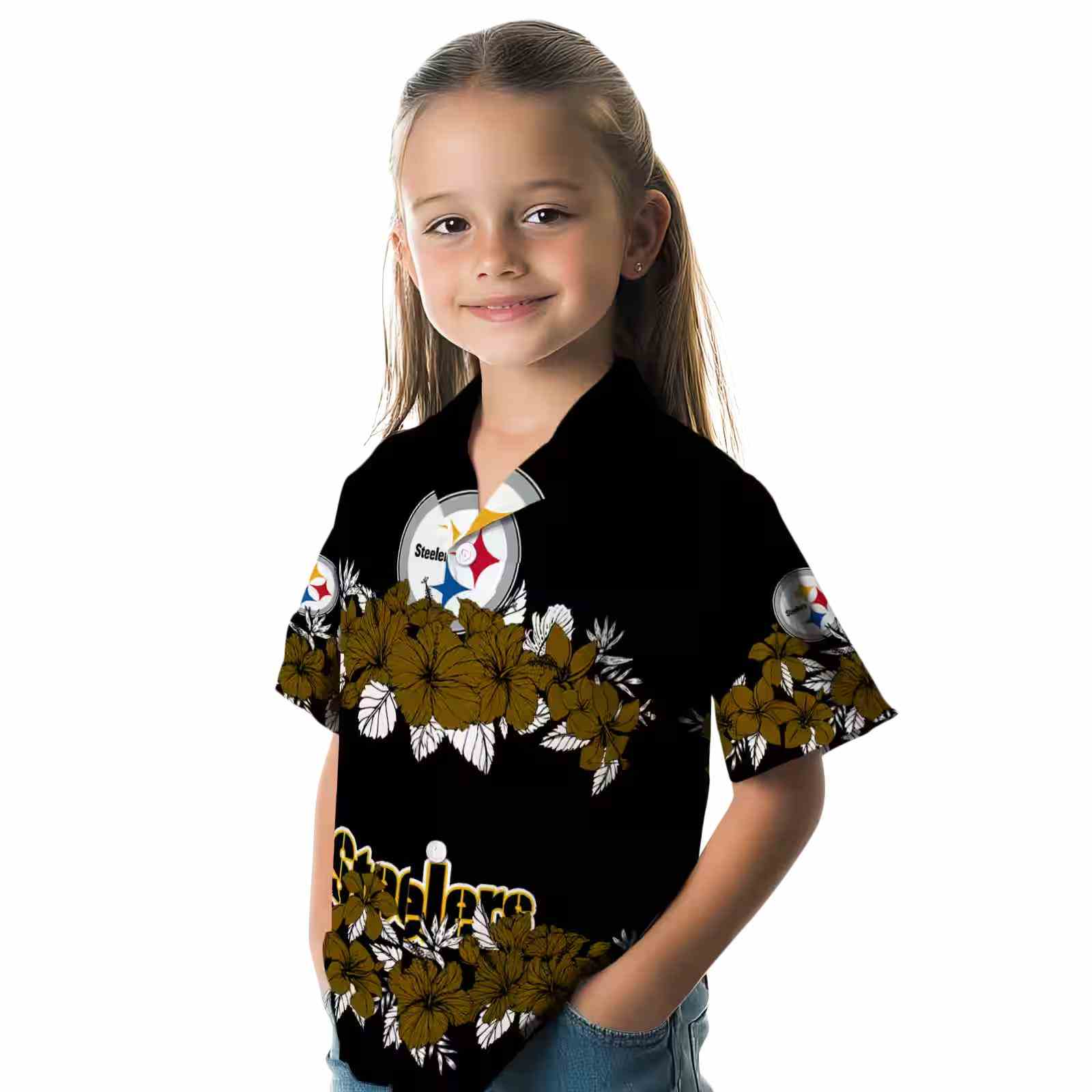 pittsburgh steelers hibiscus stripe gold black hawaiian shirt premium grade