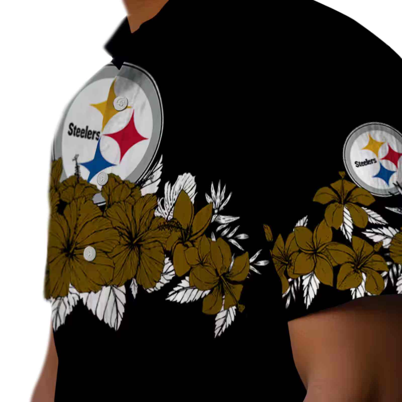 pittsburgh steelers hibiscus stripe gold black hawaiian shirt trendy