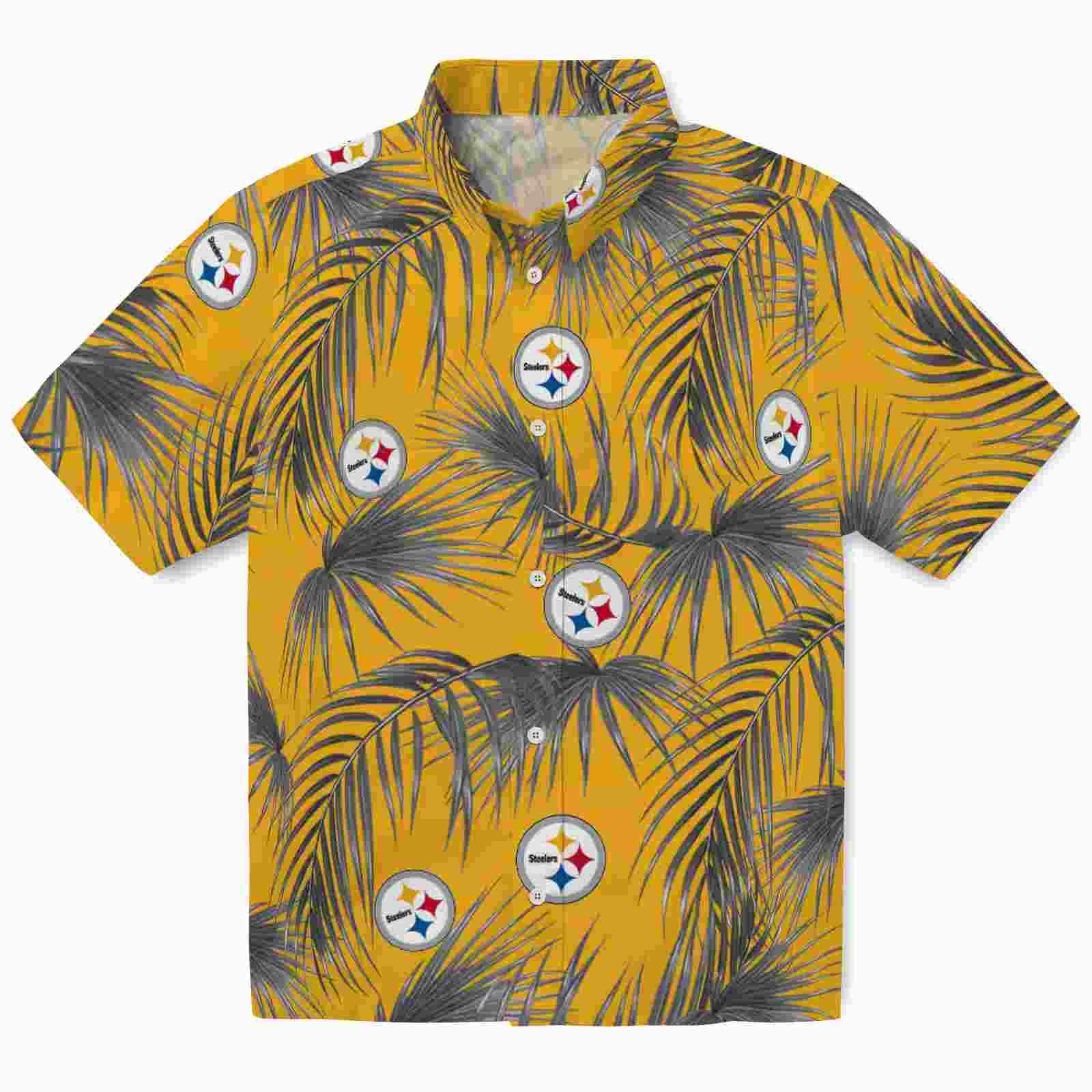 Pittsburgh Steelers Leafy Palms Gold Hawaiian Shirt