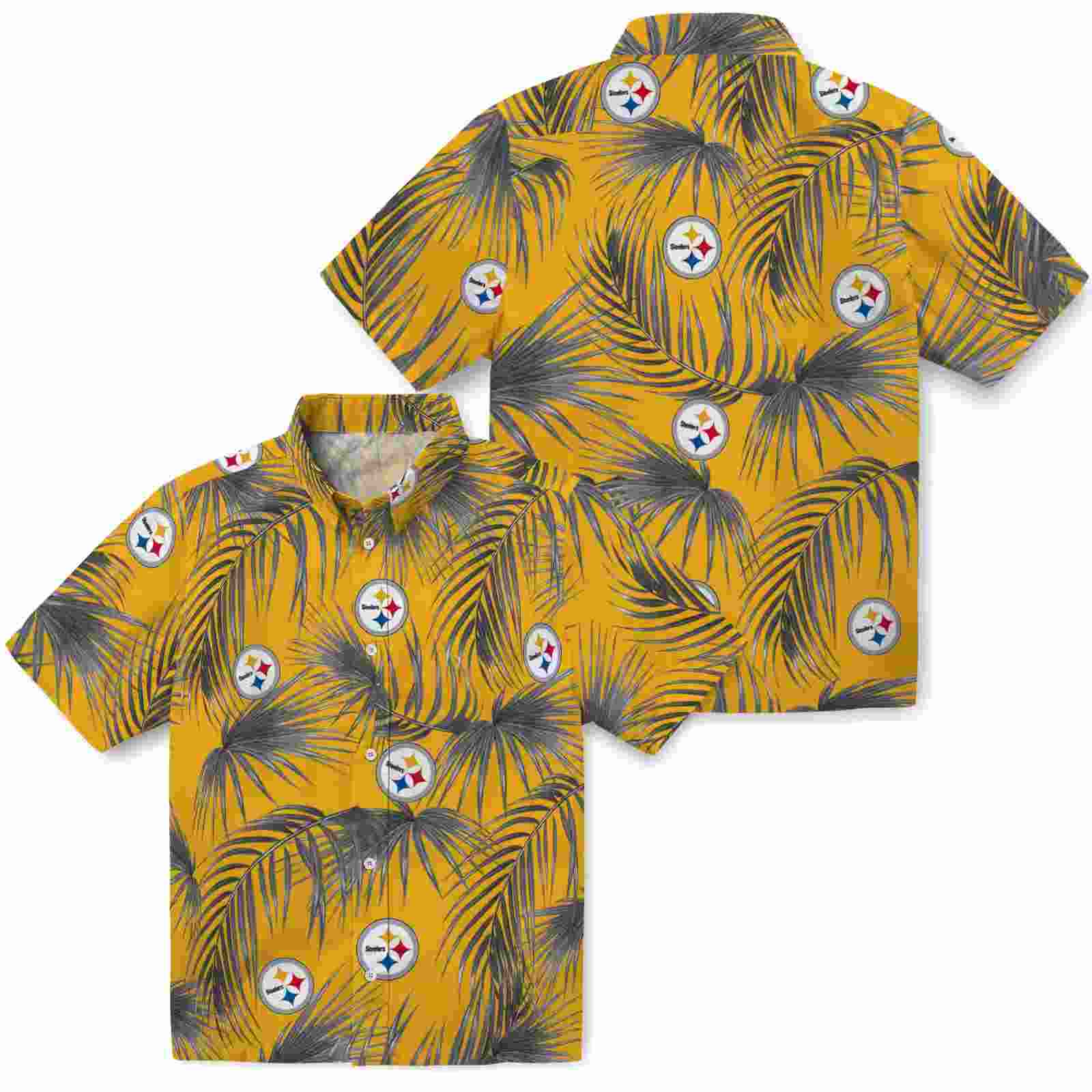 pittsburgh steelers leafy palms gold hawaiian shirt high quality