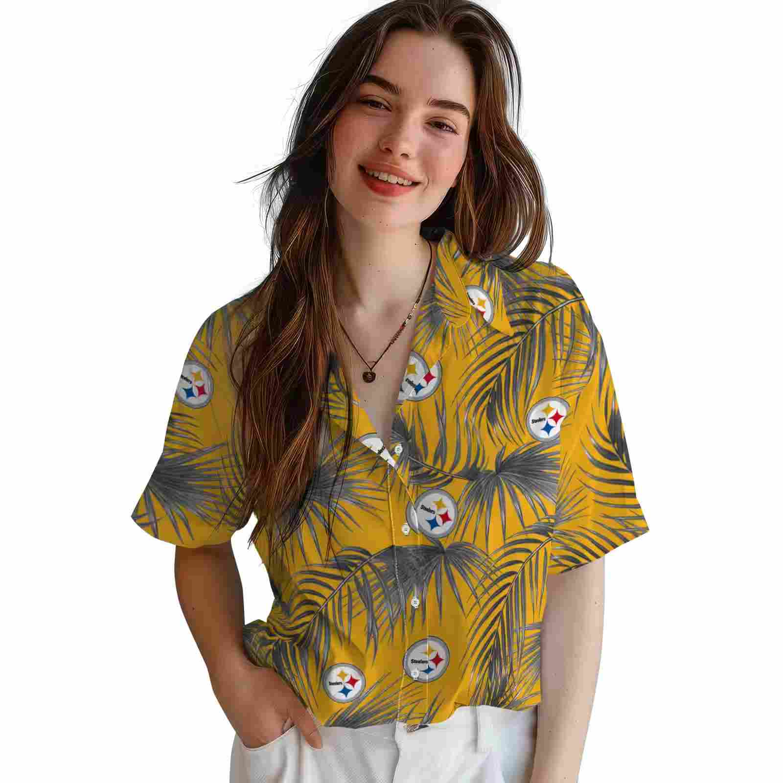 pittsburgh steelers leafy palms gold hawaiian shirt latest model