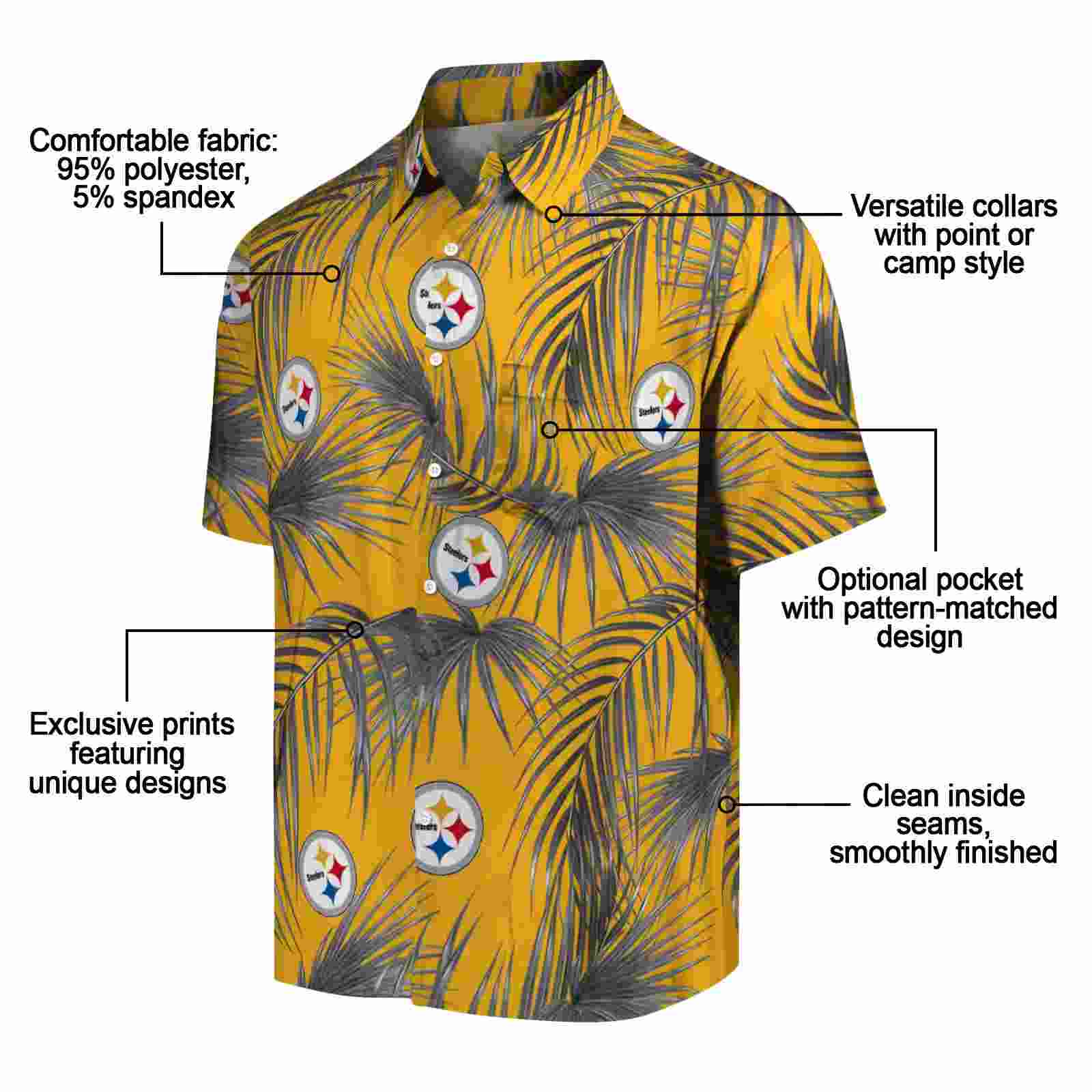 pittsburgh steelers leafy palms gold hawaiian shirt new arrival