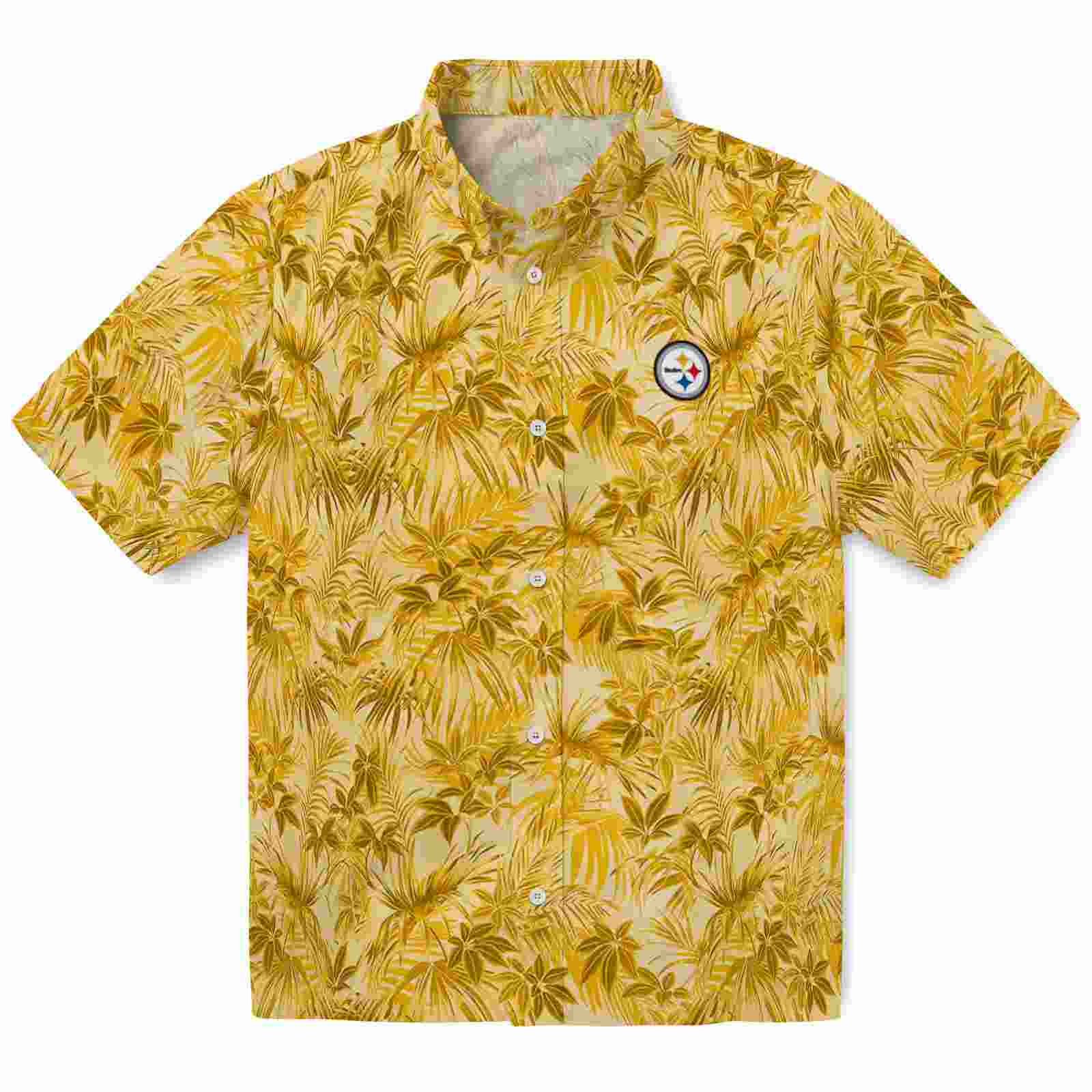 Pittsburgh Steelers Leafy Pattern Gold Hawaiian Shirt