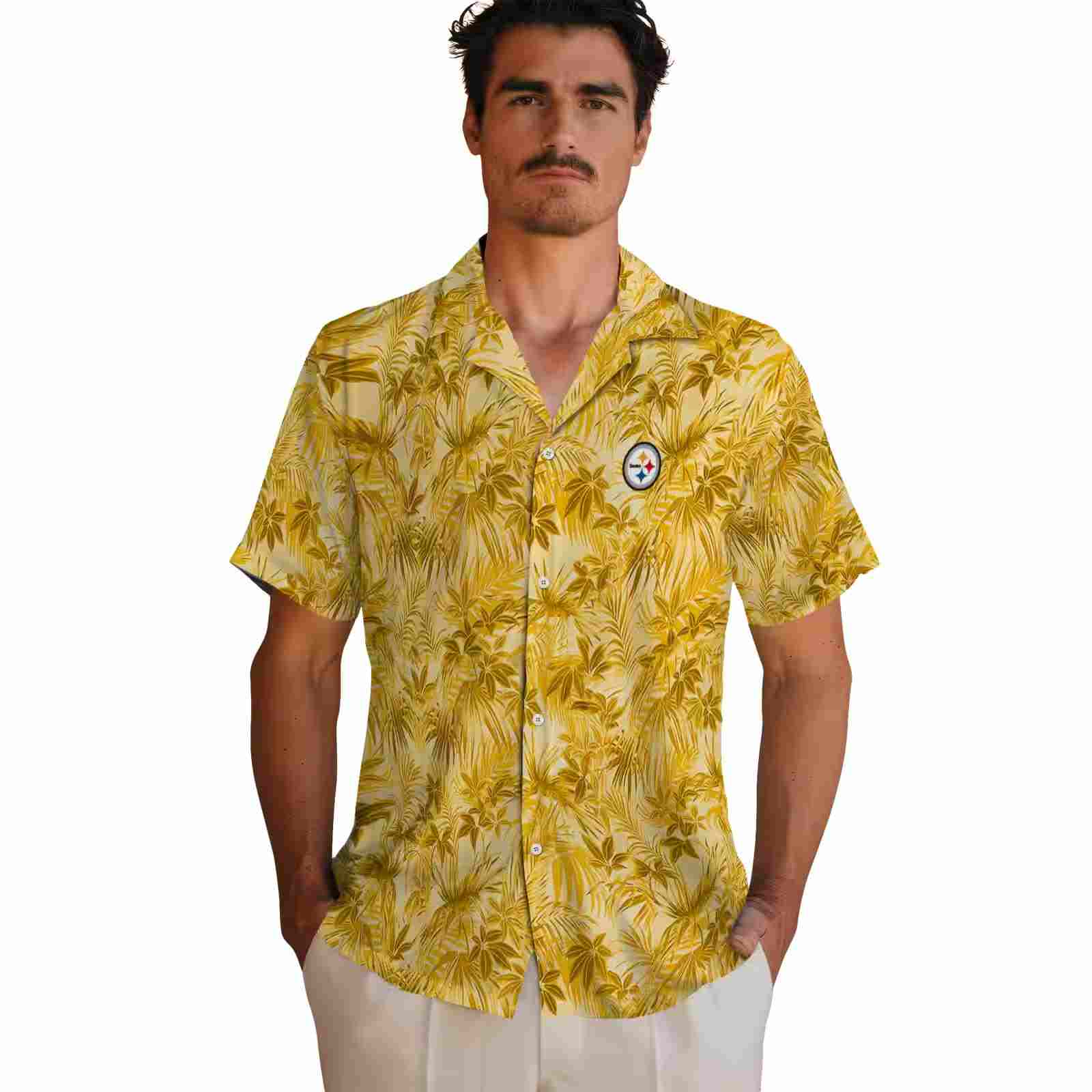 pittsburgh steelers leafy pattern gold hawaiian shirt fashion forward