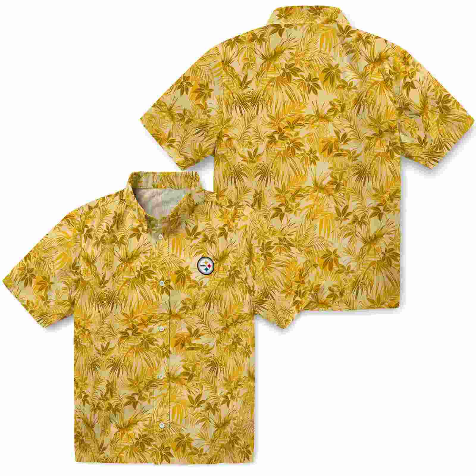 pittsburgh steelers leafy pattern gold hawaiian shirt high quality