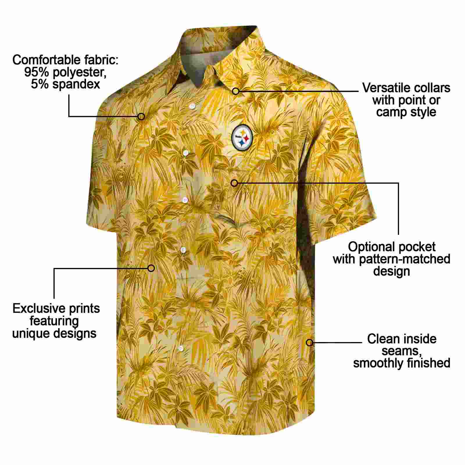 pittsburgh steelers leafy pattern gold hawaiian shirt new arrival