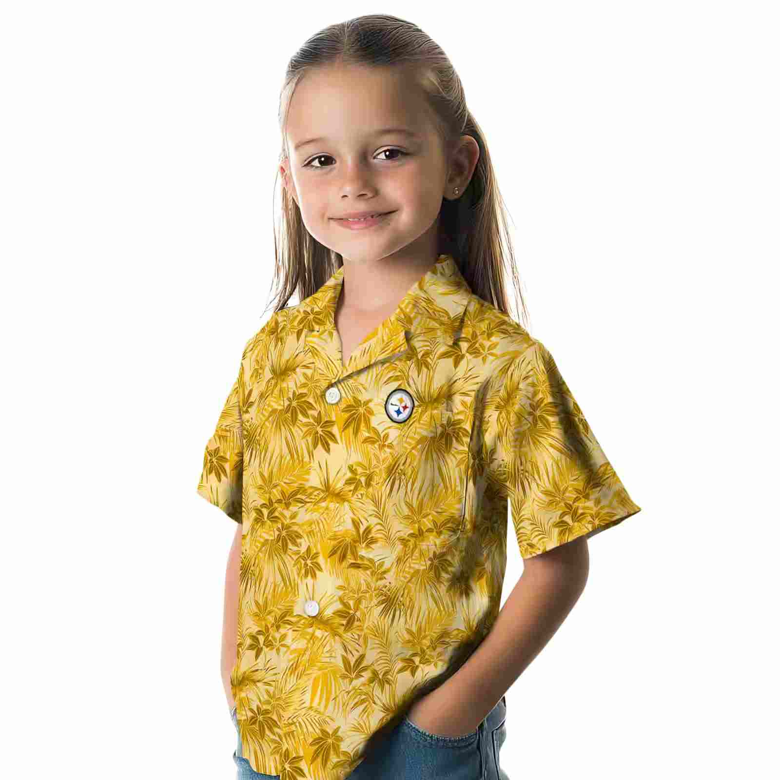 pittsburgh steelers leafy pattern gold hawaiian shirt premium grade