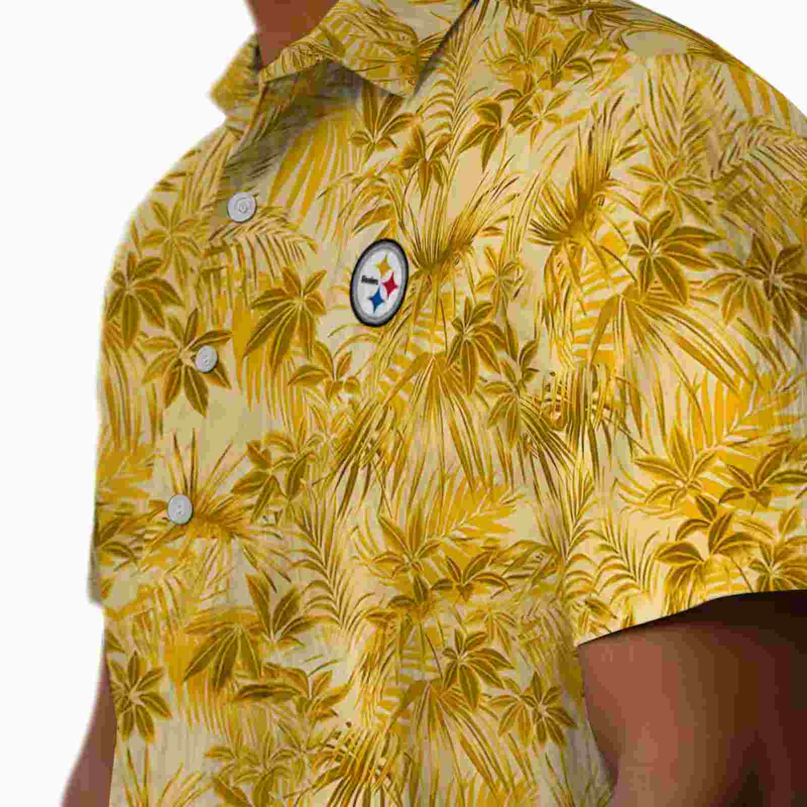 pittsburgh steelers leafy pattern gold hawaiian shirt trendy