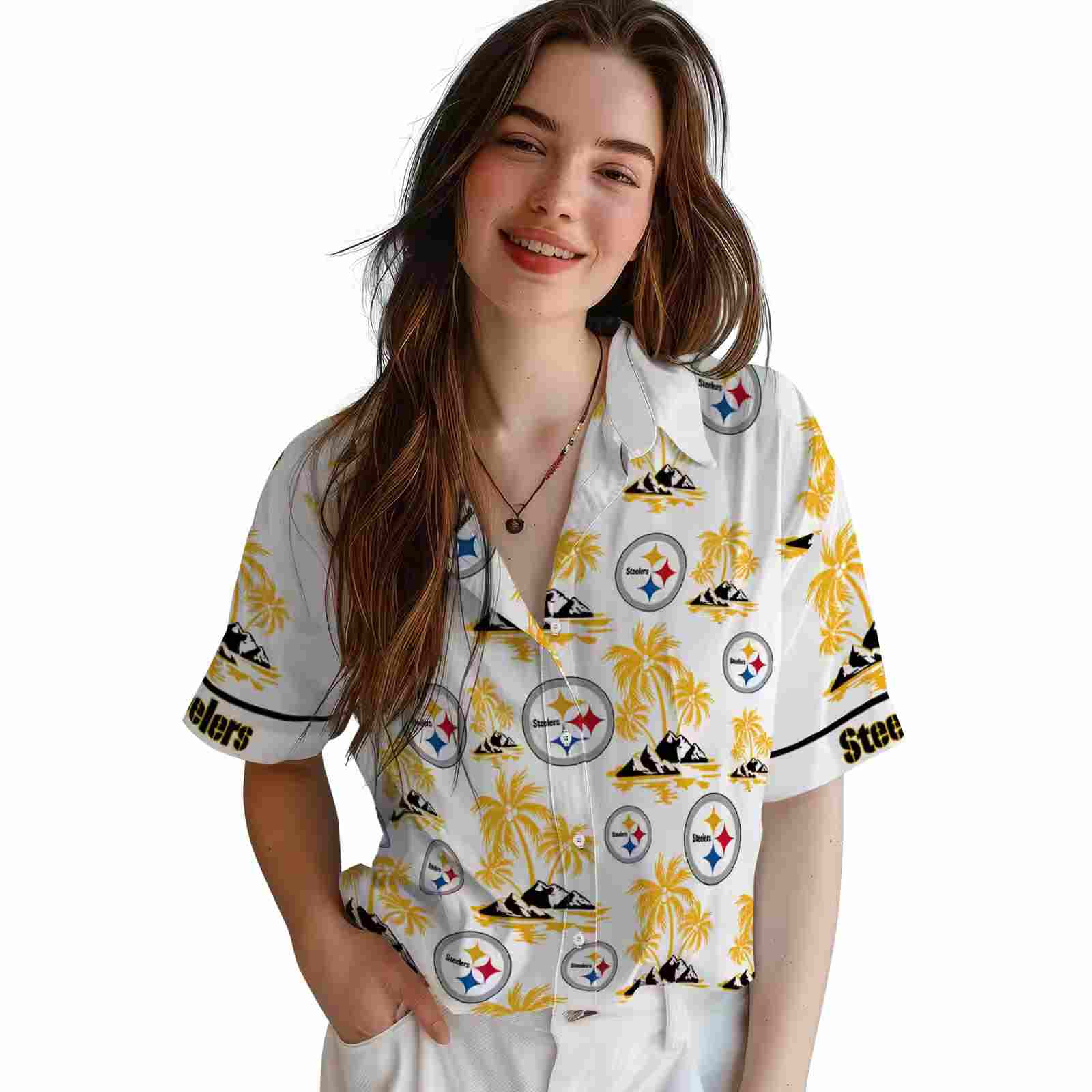 pittsburgh steelers palm island print gold white hawaiian shirt latest model