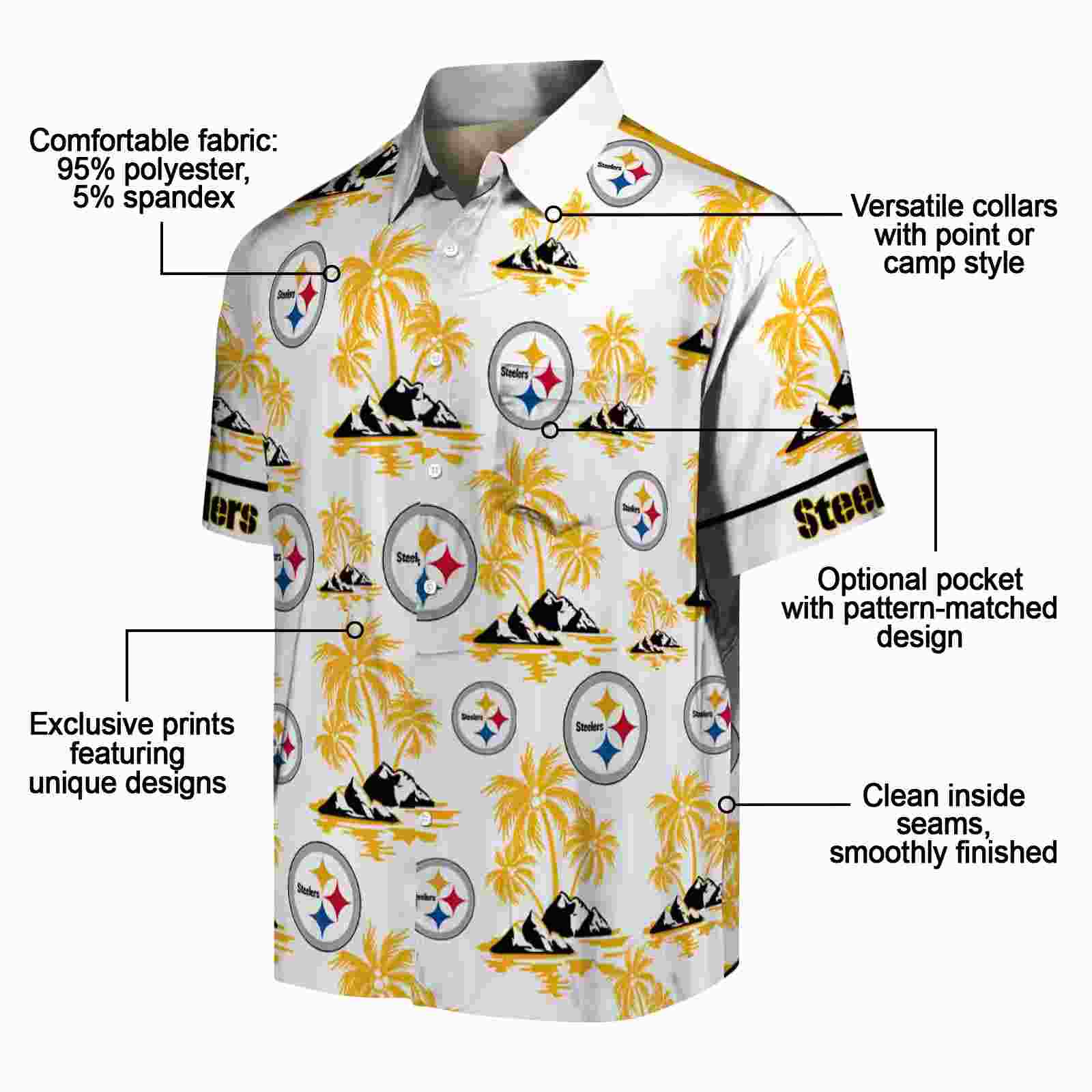 pittsburgh steelers palm island print gold white hawaiian shirt new arrival