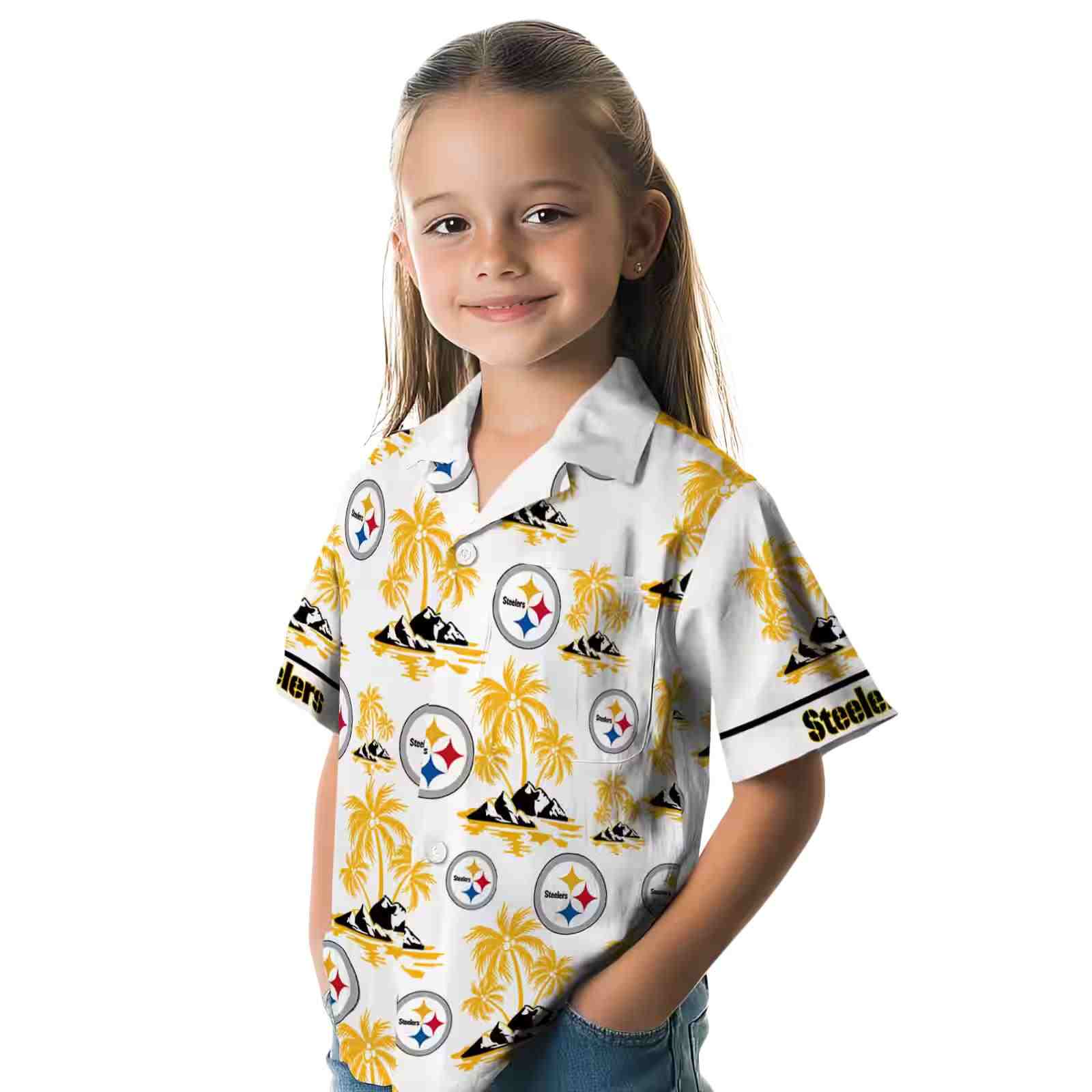 pittsburgh steelers palm island print gold white hawaiian shirt premium grade