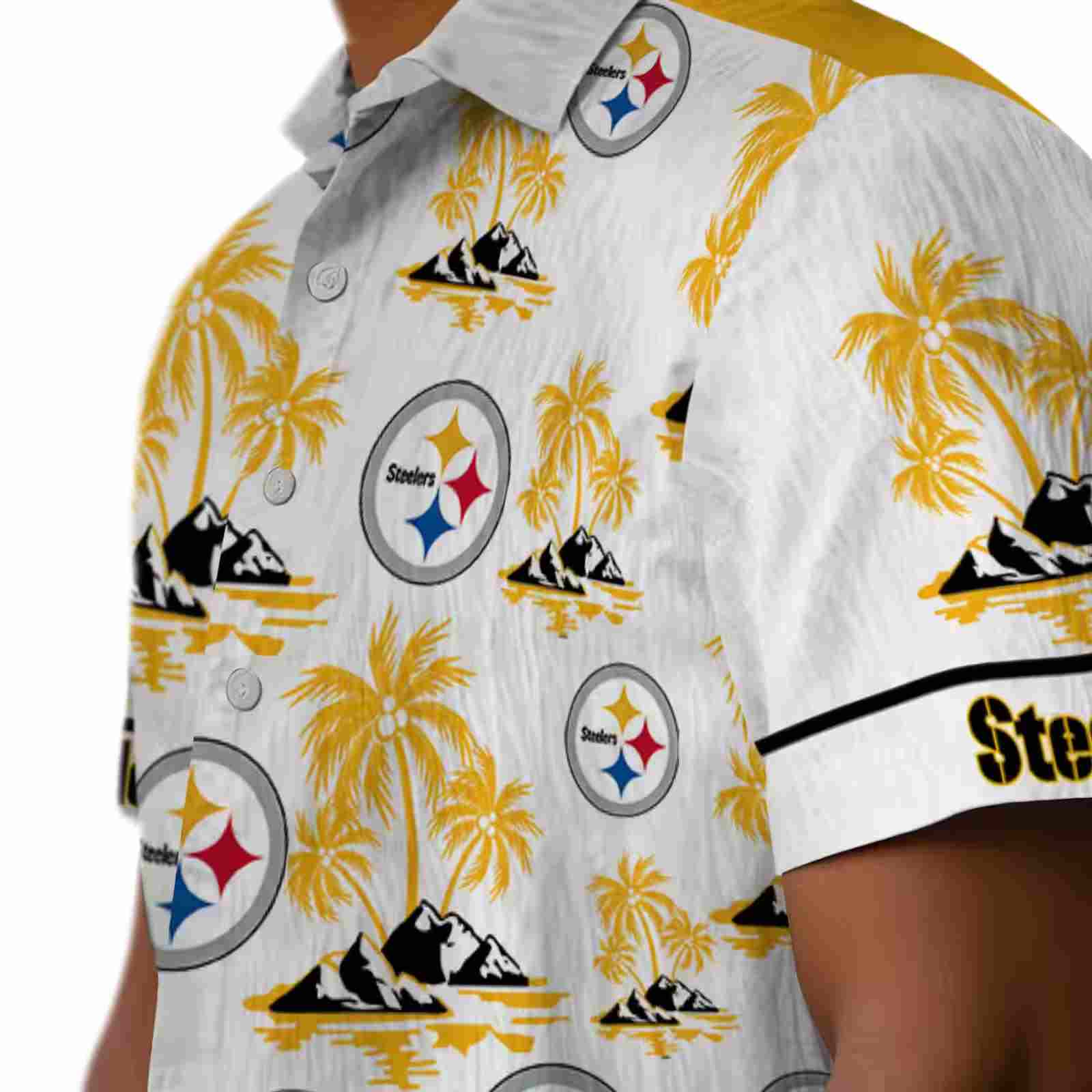 pittsburgh steelers palm island print gold white hawaiian shirt trendy