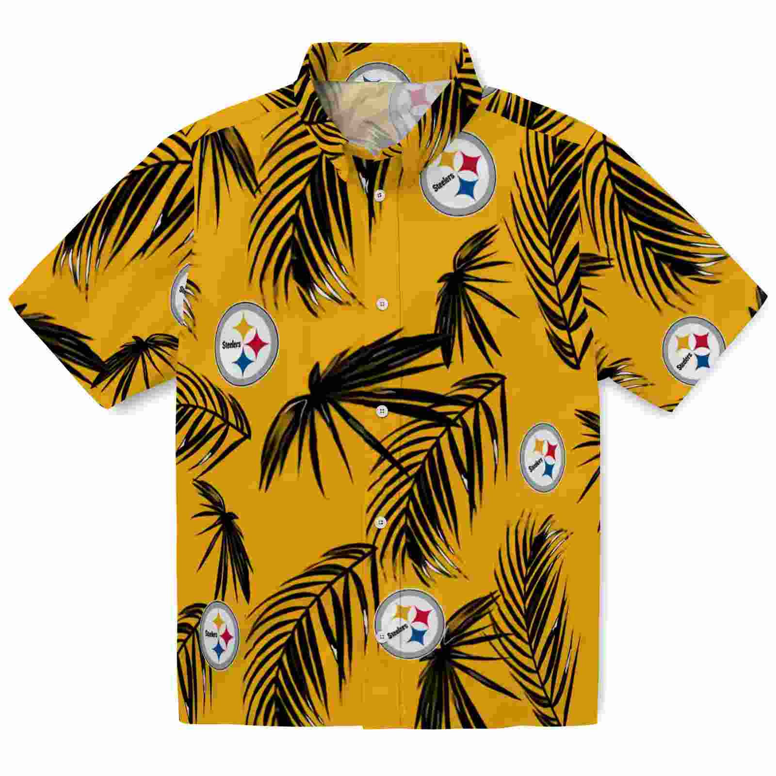 Pittsburgh Steelers Palm Leaf Gold Hawaiian Shirt