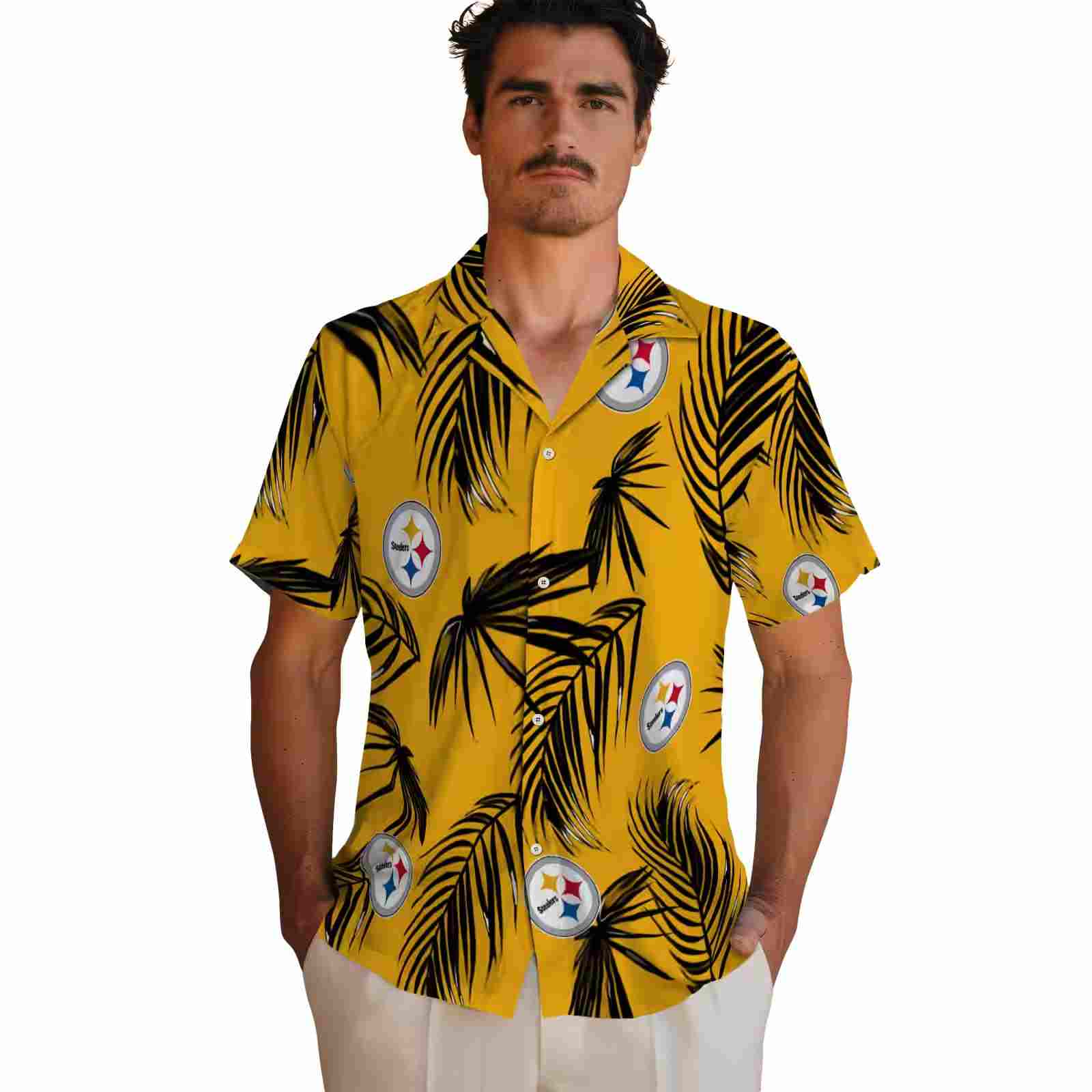 pittsburgh steelers palm leaf gold hawaiian shirt fashion forward