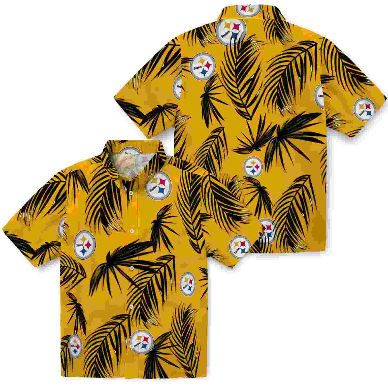 pittsburgh steelers palm leaf gold hawaiian shirt high quality