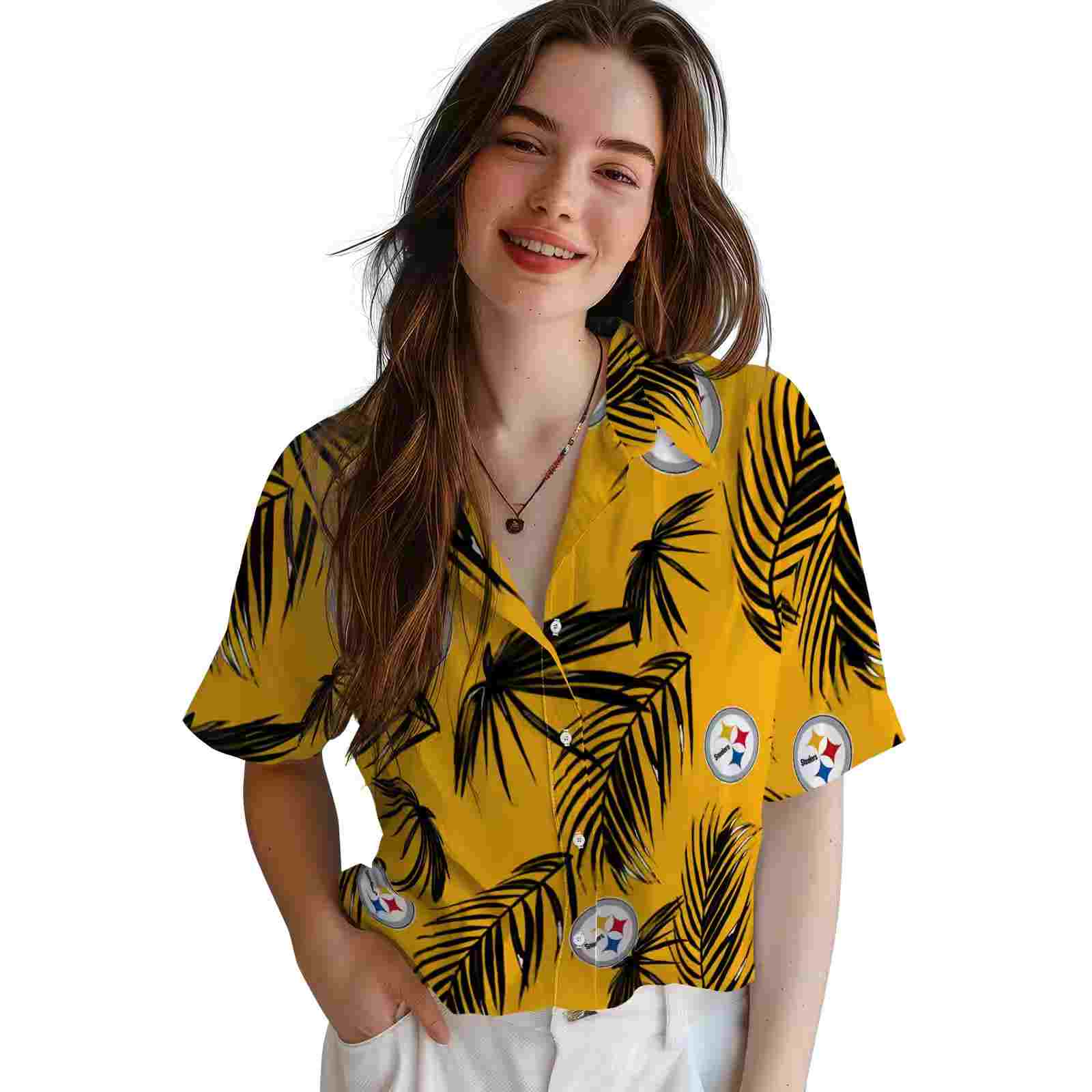 pittsburgh steelers palm leaf gold hawaiian shirt latest model