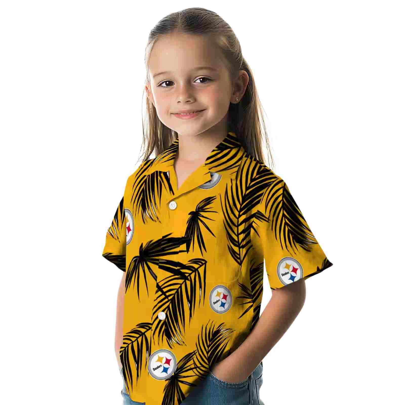 pittsburgh steelers palm leaf gold hawaiian shirt premium grade