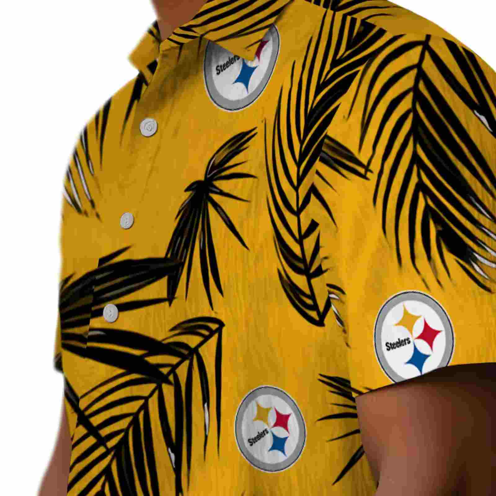 pittsburgh steelers palm leaf gold hawaiian shirt trendy