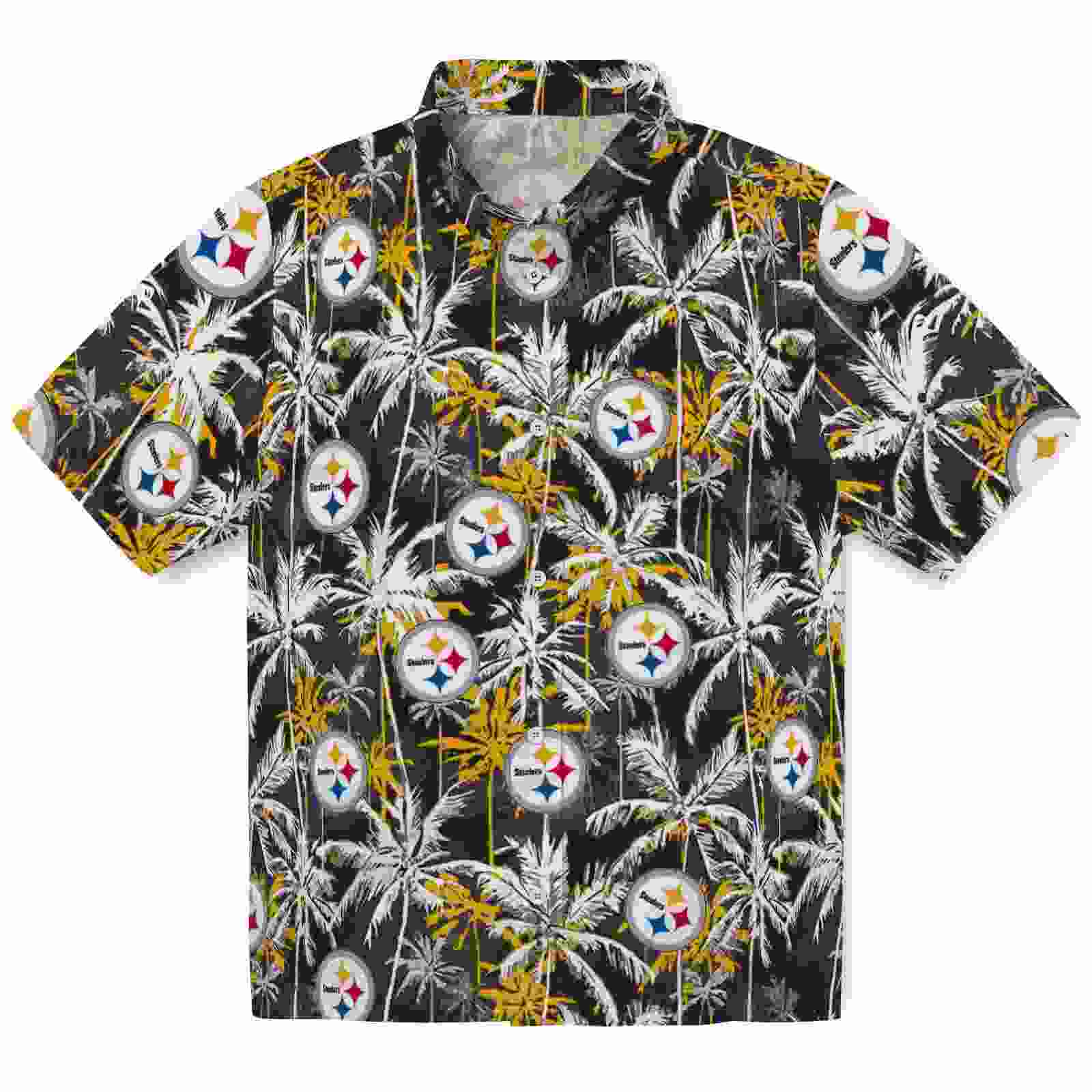 Pittsburgh Steelers Palm Pattern Gold Black Hawaiian Shirt